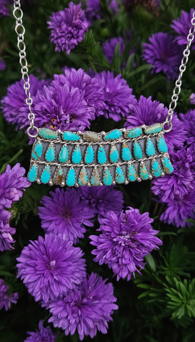 Turquoise Rainbow Cluster Bar Necklace