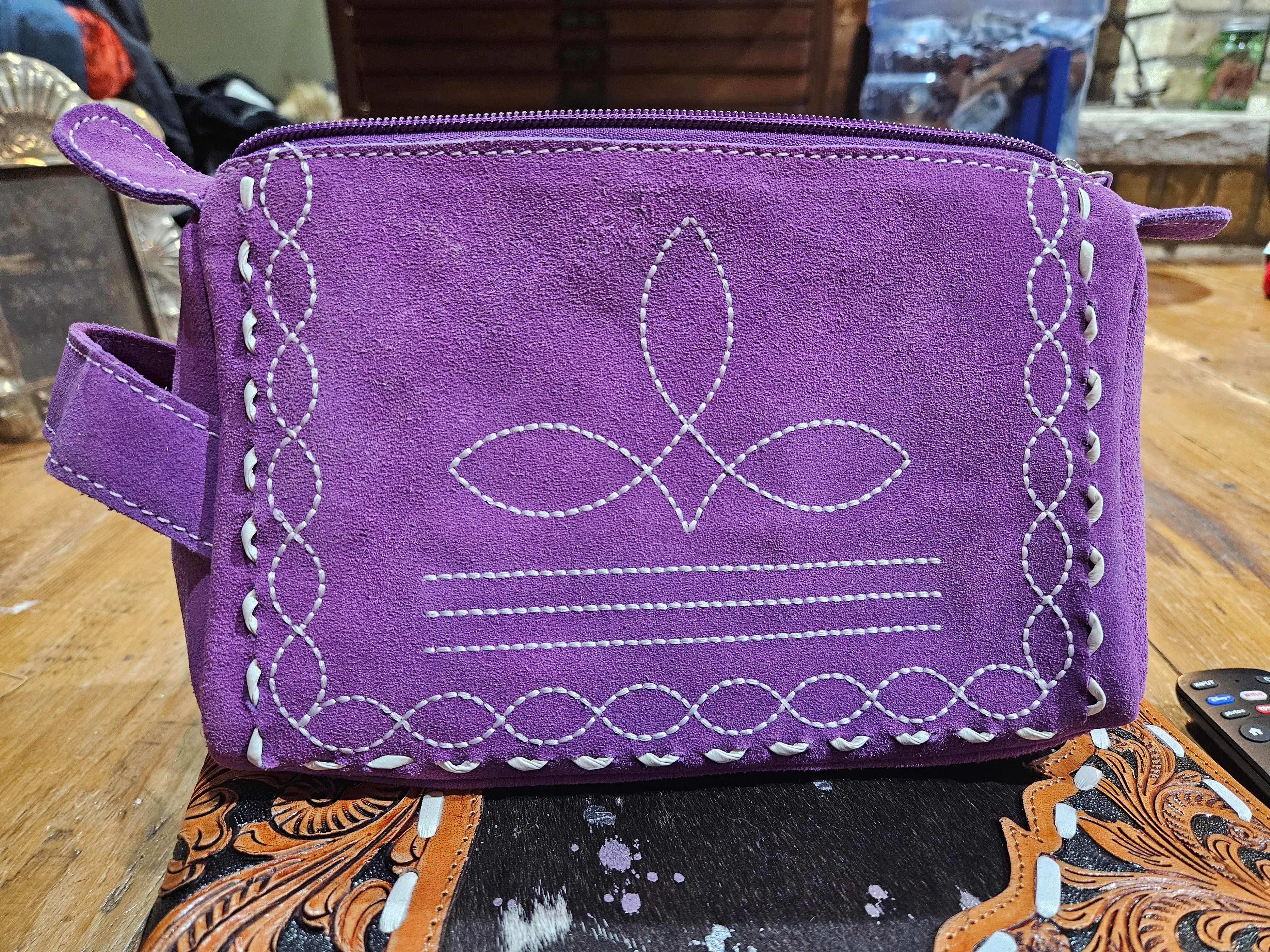 Purple Suede Bootstitch Travel Case Bag