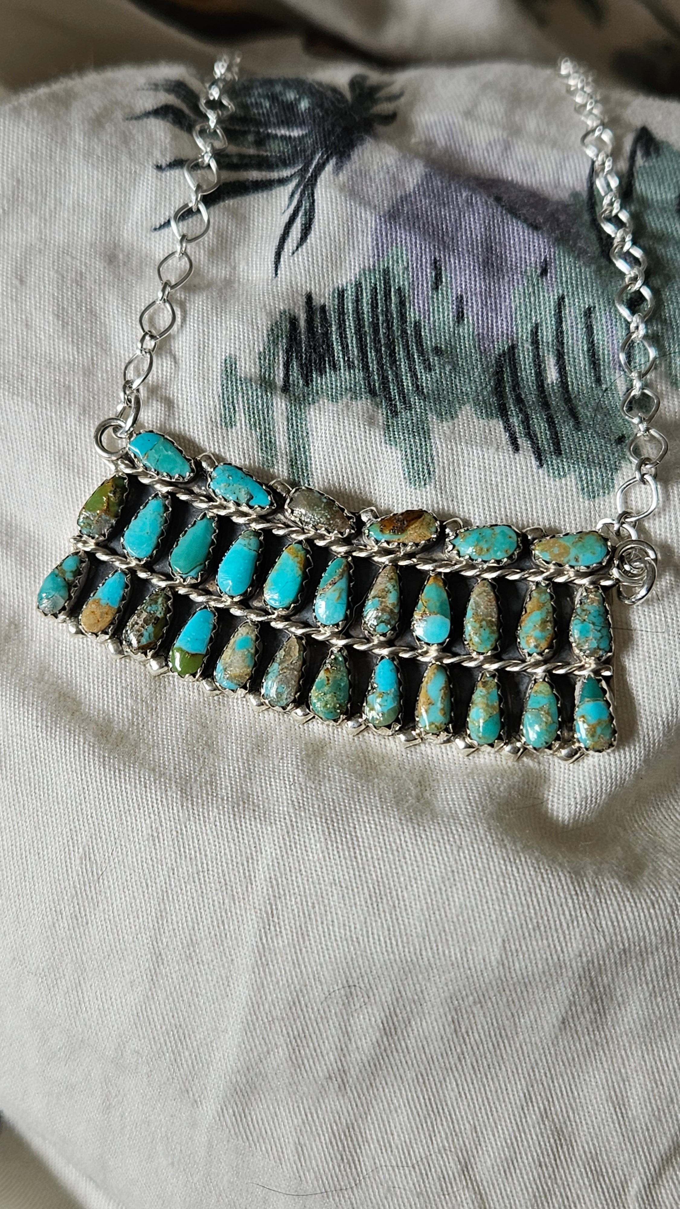 Turquoise Rainbow Cluster Bar Necklace