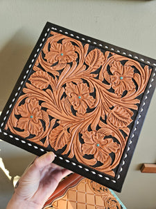 Locking Leather Tooled Jewelry Box Case