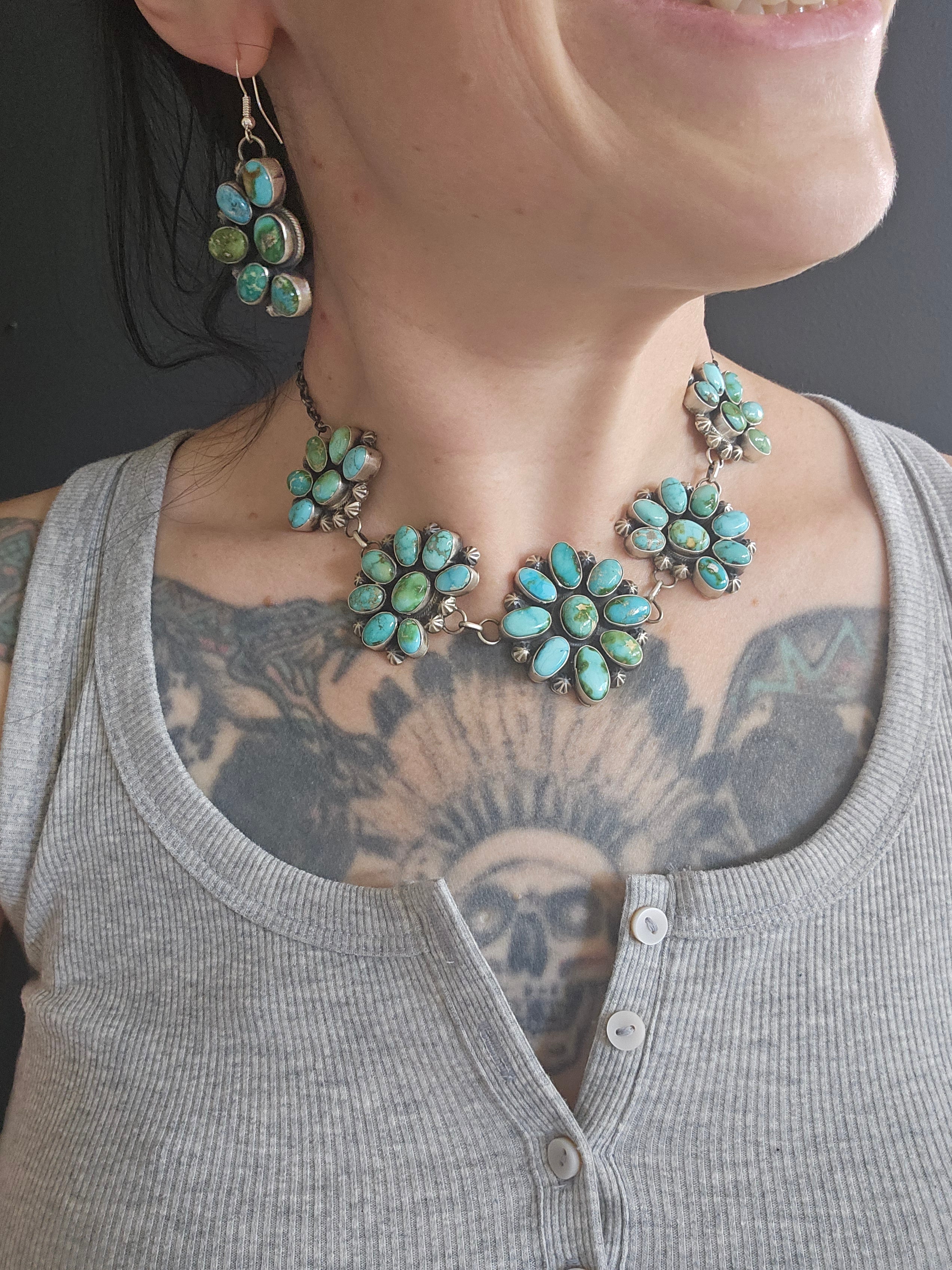 Turquoise Rainbow Cluster Necklace Set