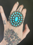Big Turquoise Concho Cluster Ring