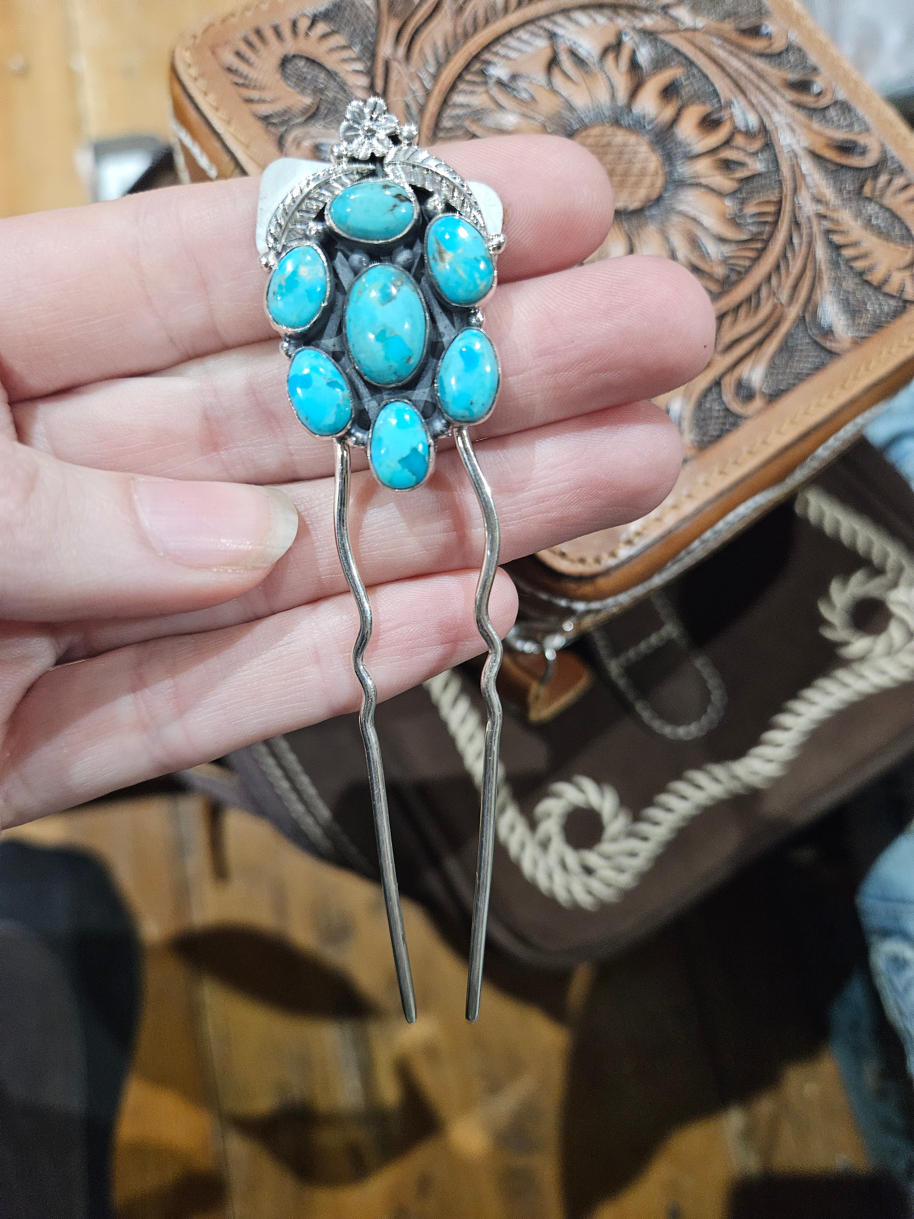 Turquoise Cluster Hair Fork Pin