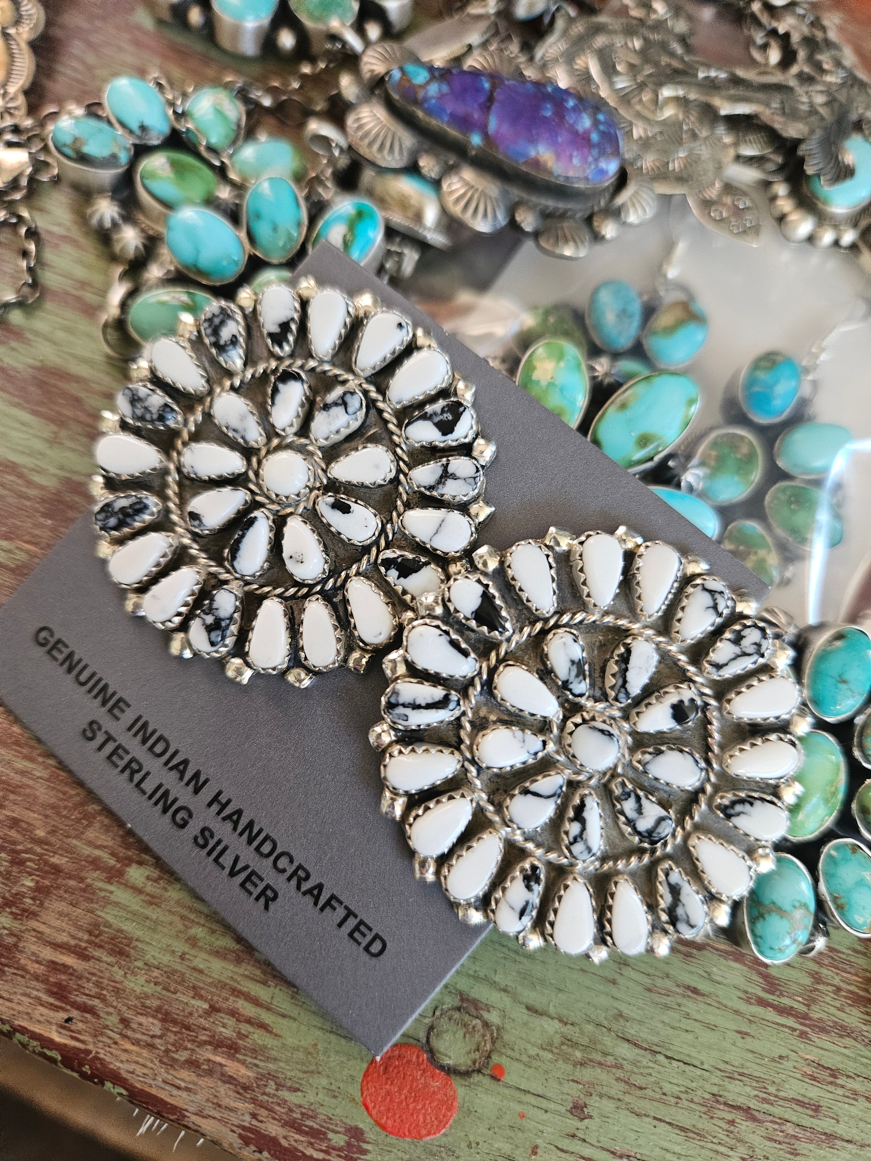 Big White Buffalo Cluster Earrings