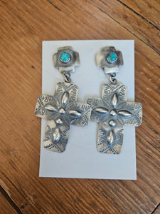 Repousse Turquoise Cross Earrings SALE