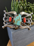 Turquoise and Coral Sandcast Belt Buckle SALE