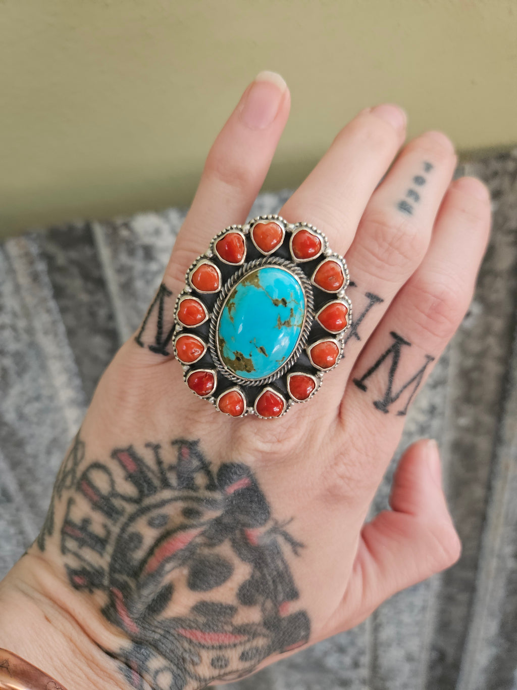 Turquoise Coral Cluster Ring