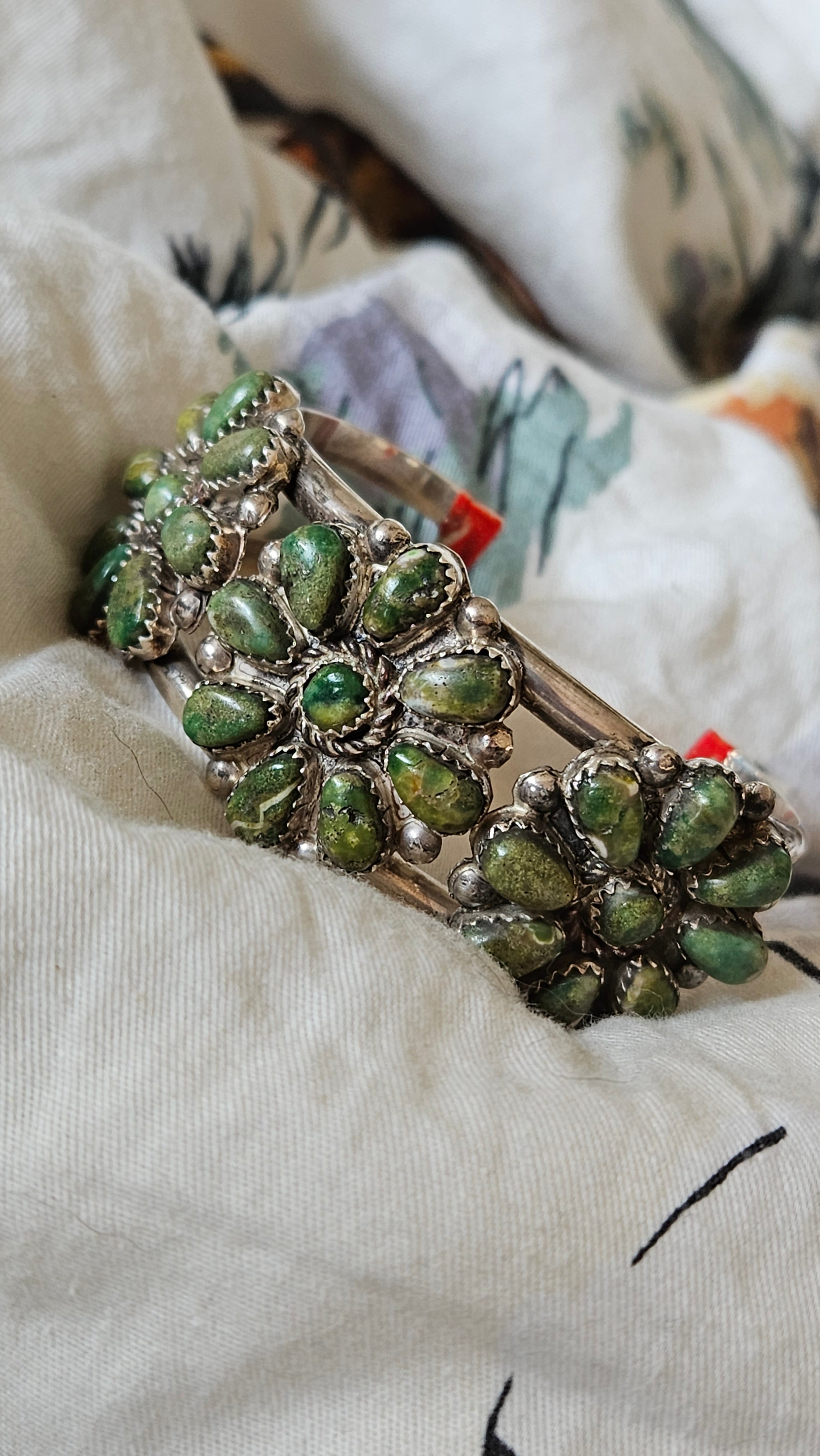 Vintage Green 3 Cluster Cuff Bracelet SALE
