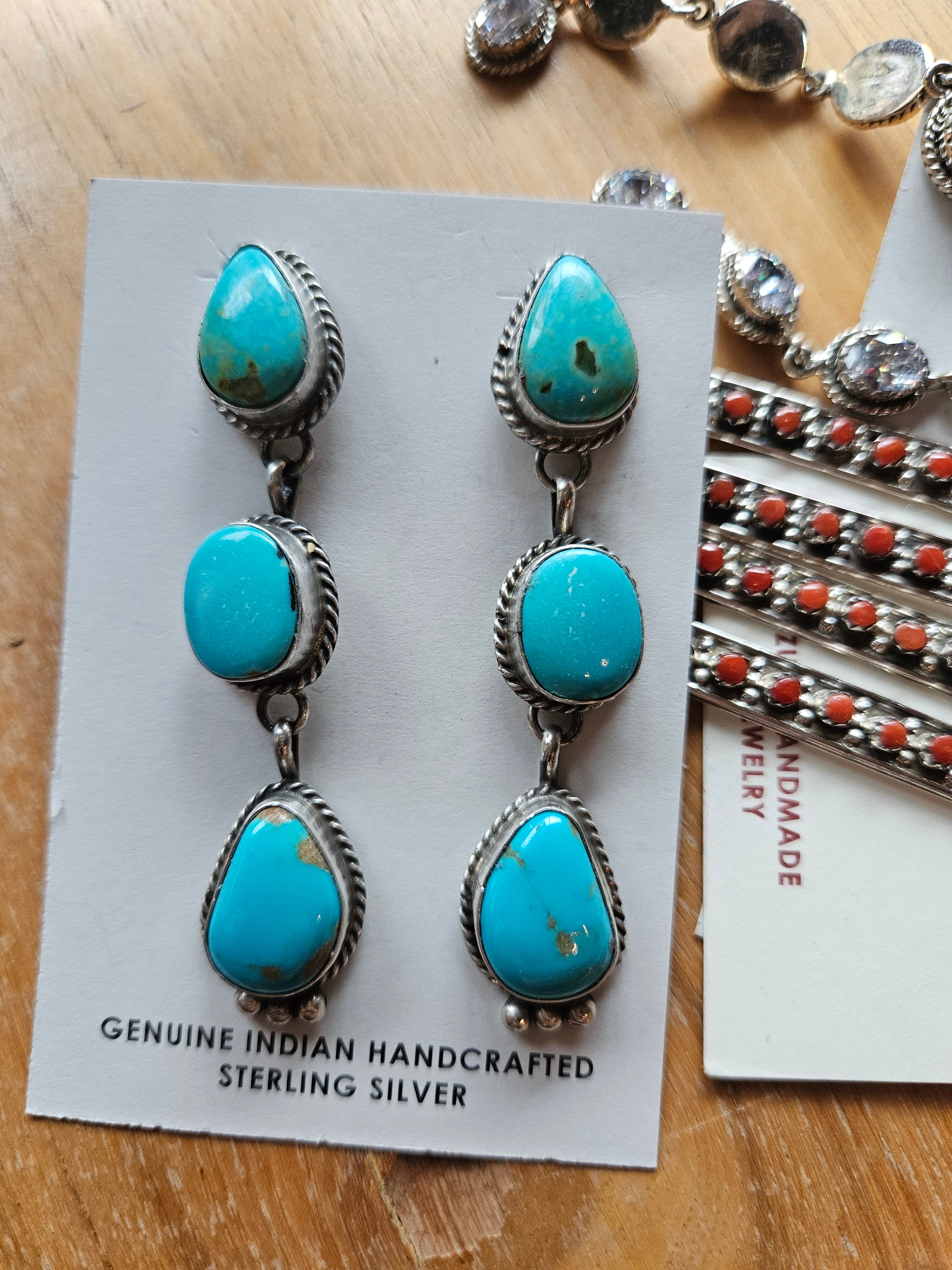 3 Stone Turquoise Earrings