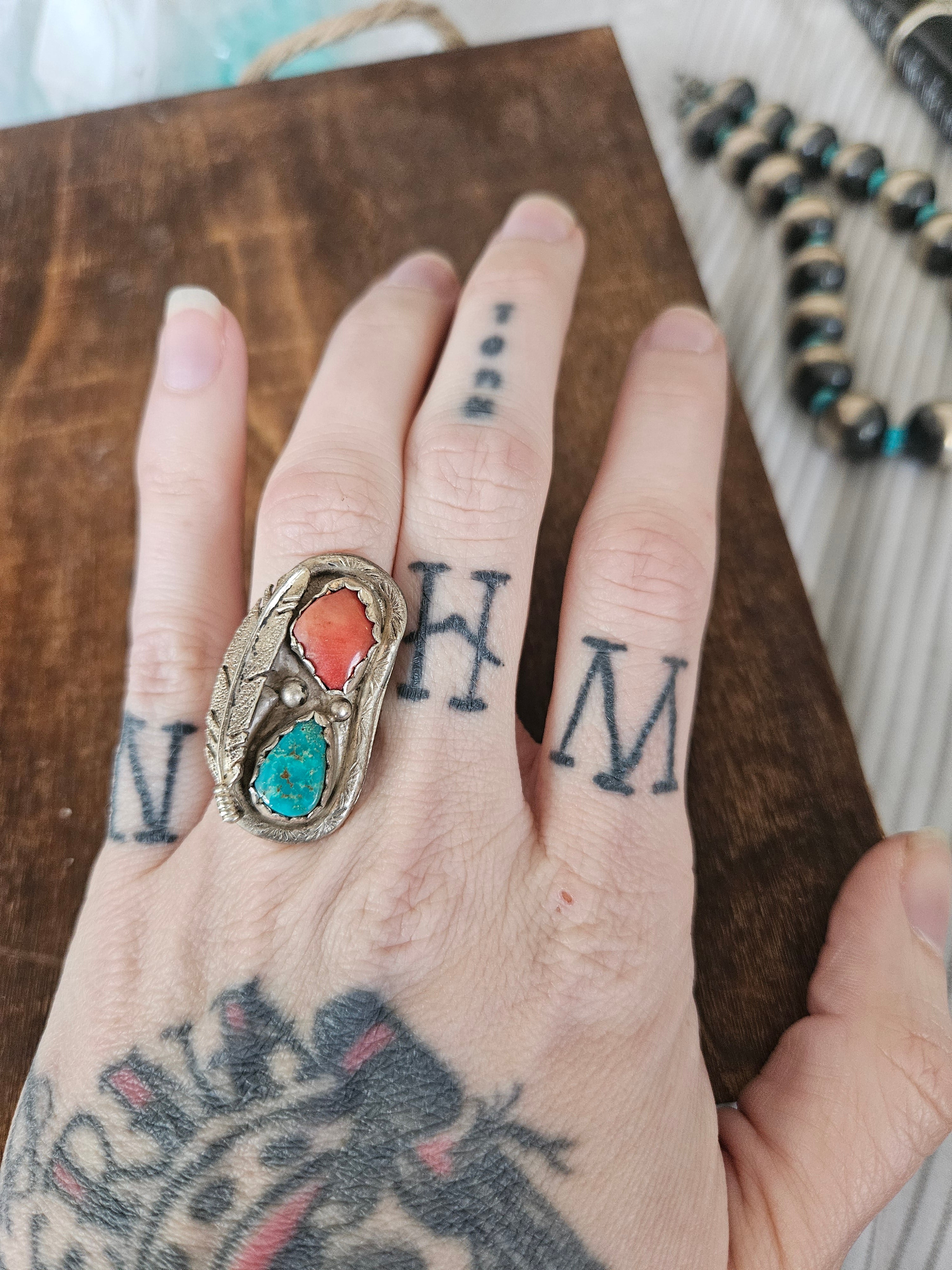 Vintage Turquoise Coral Ring