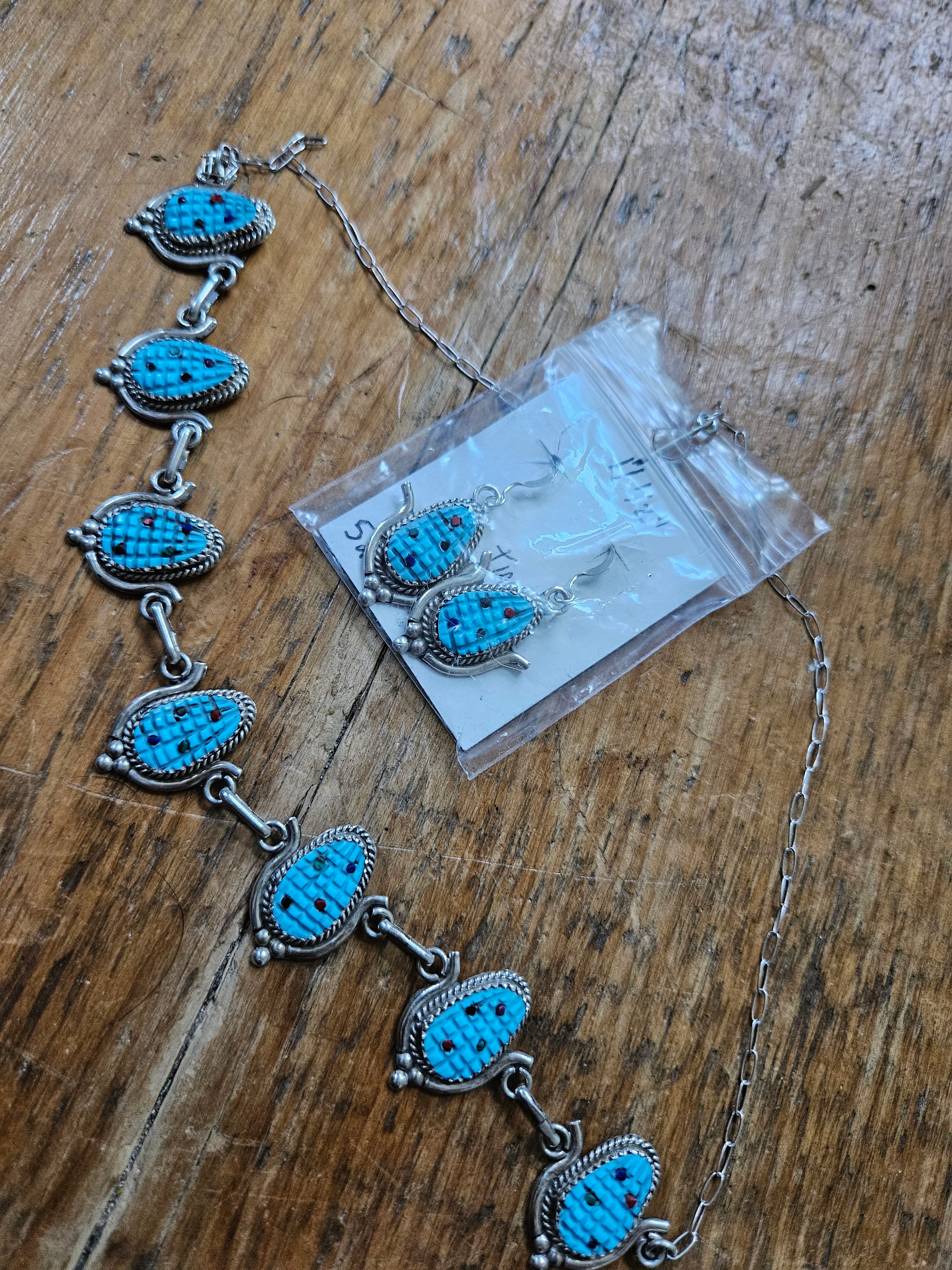 Turquoise Corn Necklace and Earrings Set