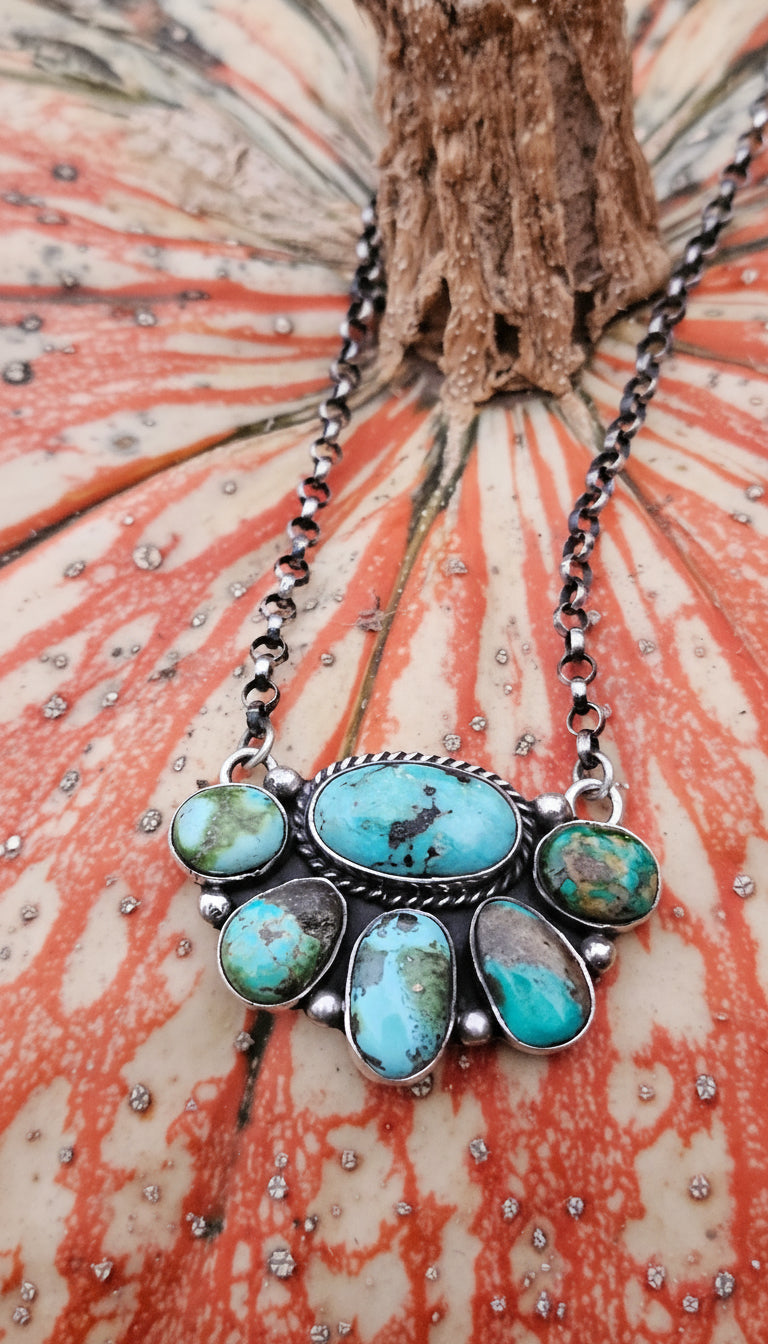 Sonoran Turquoise Half Moon Cluster Necklace