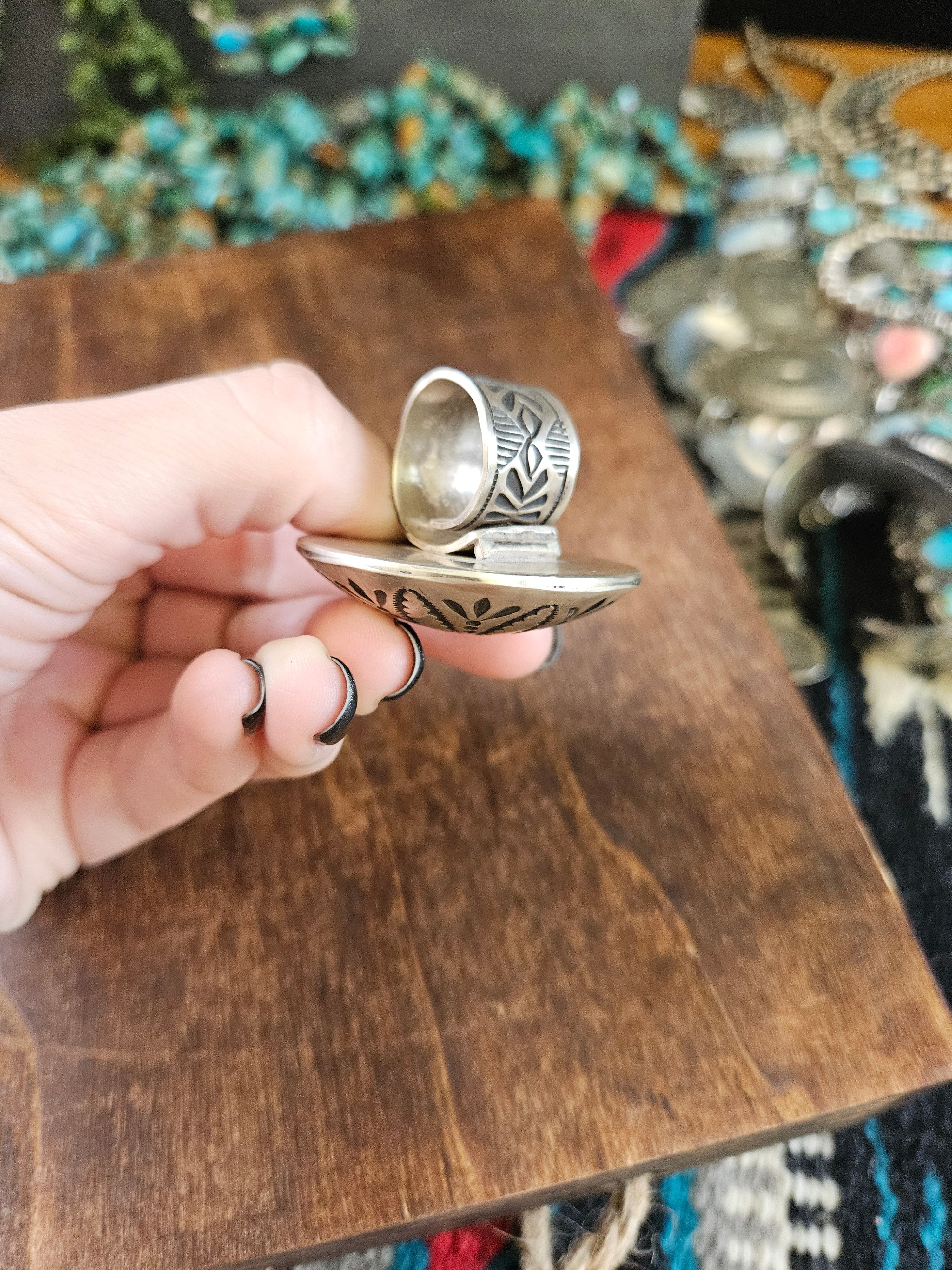 Heavy Silver Button Ring