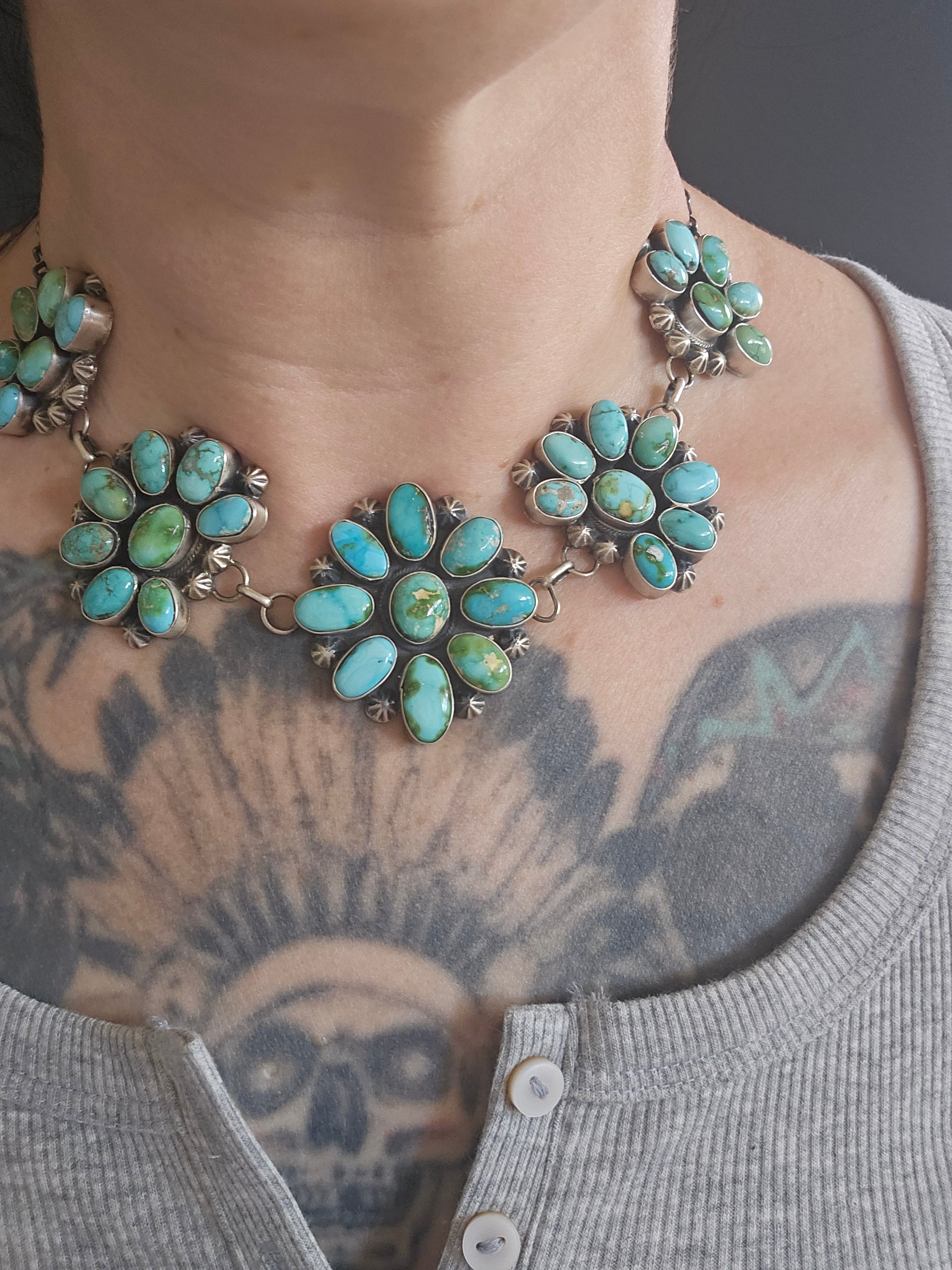 Turquoise Rainbow Cluster Necklace Set