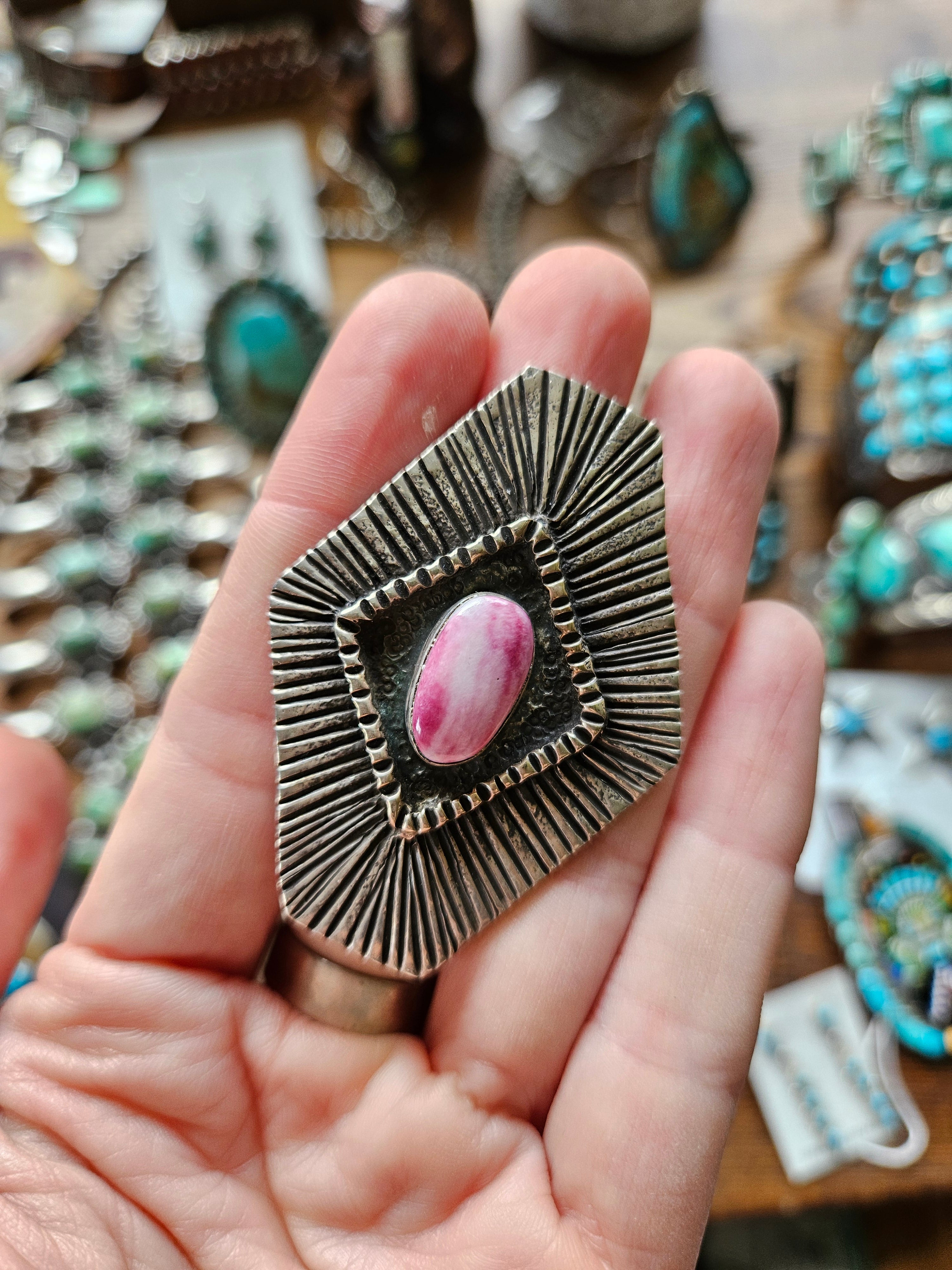 Heavy Sterling Purple Spiny Oyster Statement Ring by Virgil Reeder