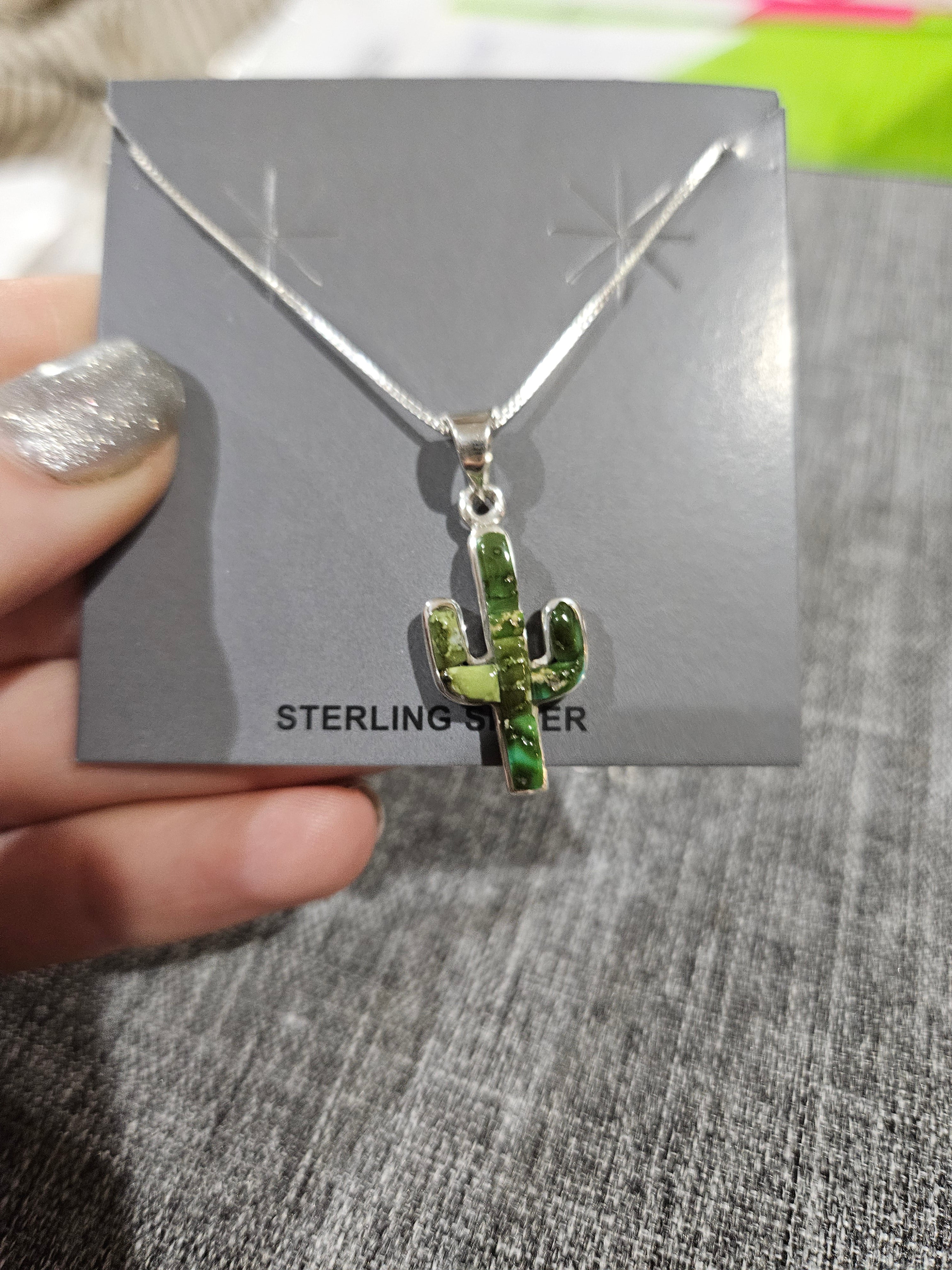 Sterling Inlay Cactus Necklace
