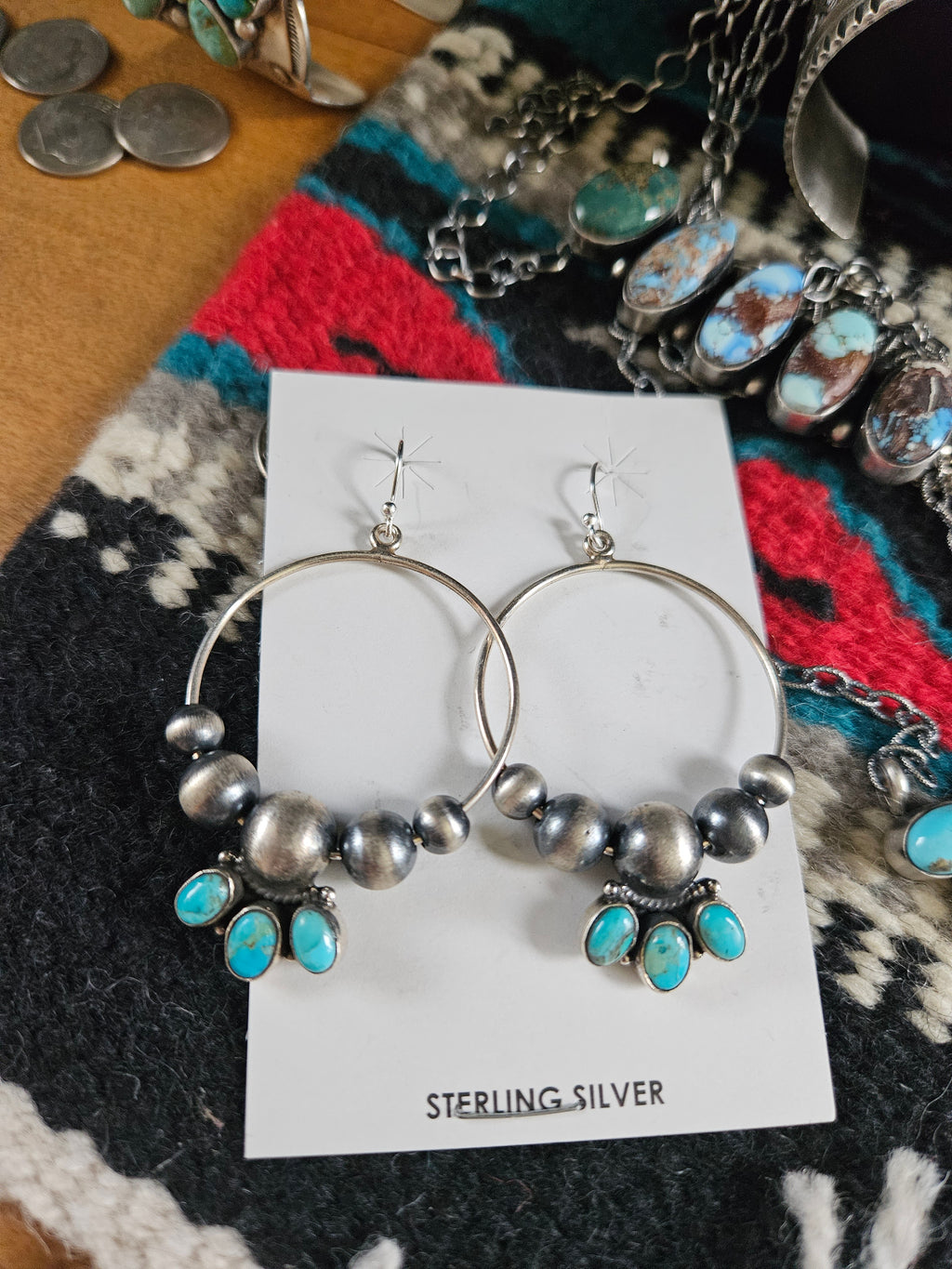 Turquoise Pearl Hoop Earrings