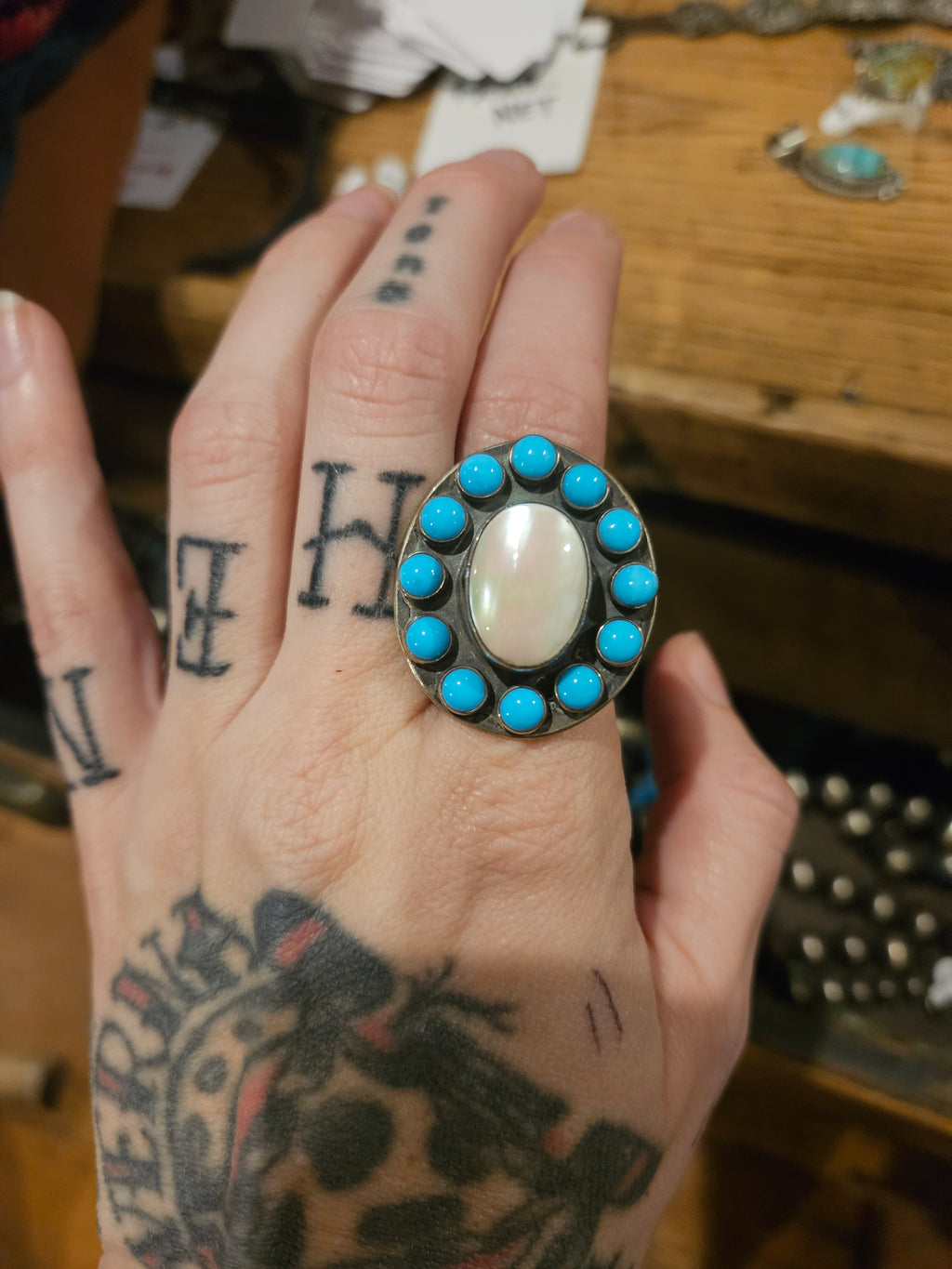 Turquoise Mother of Pearl Cluster Ring