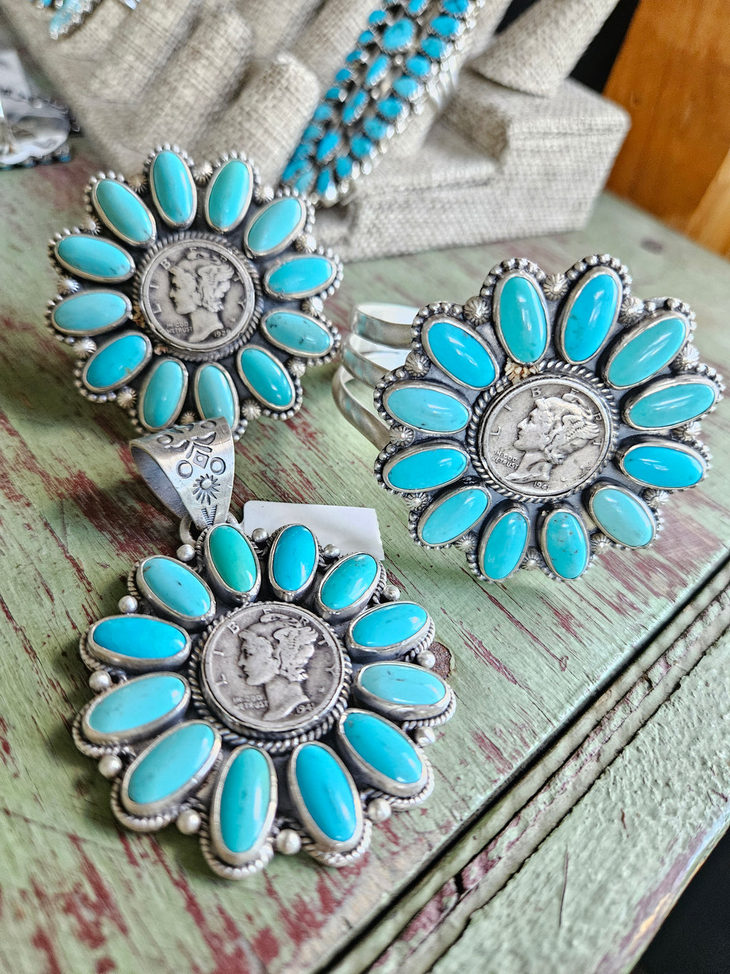 Turquoise Liberty Dime Set