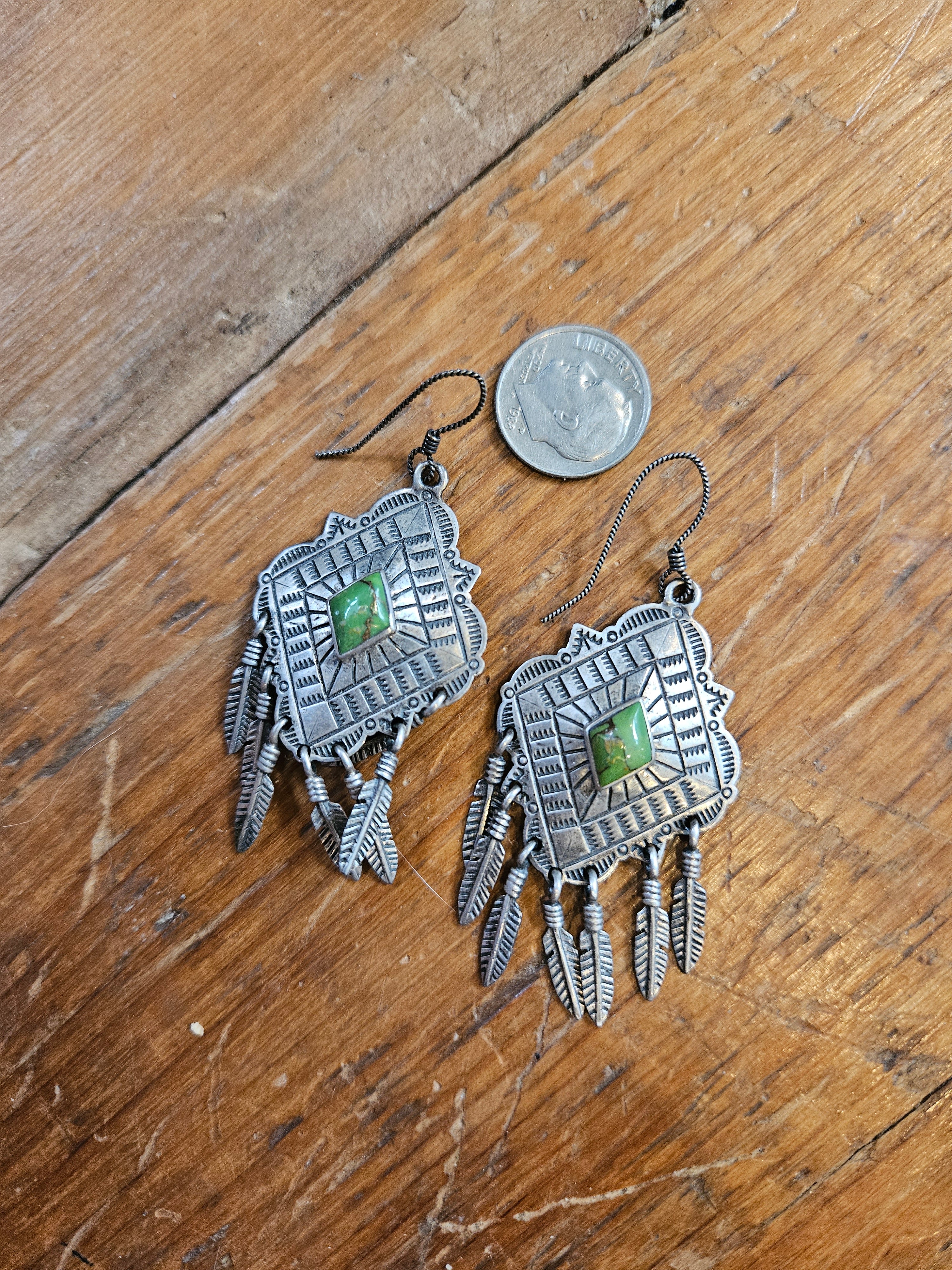 Green Feather Earrings