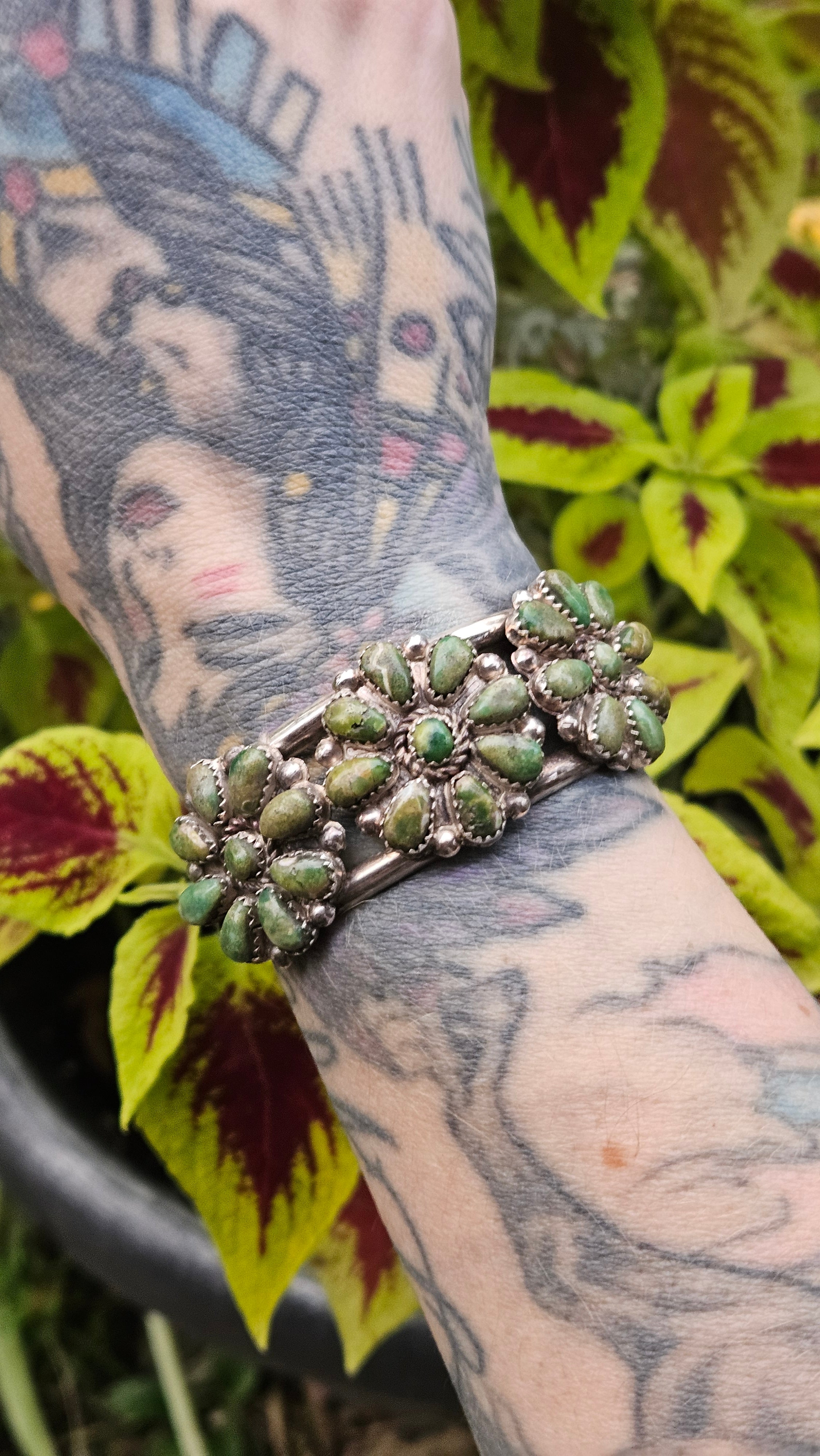 Vintage Green 3 Cluster Cuff Bracelet SALE