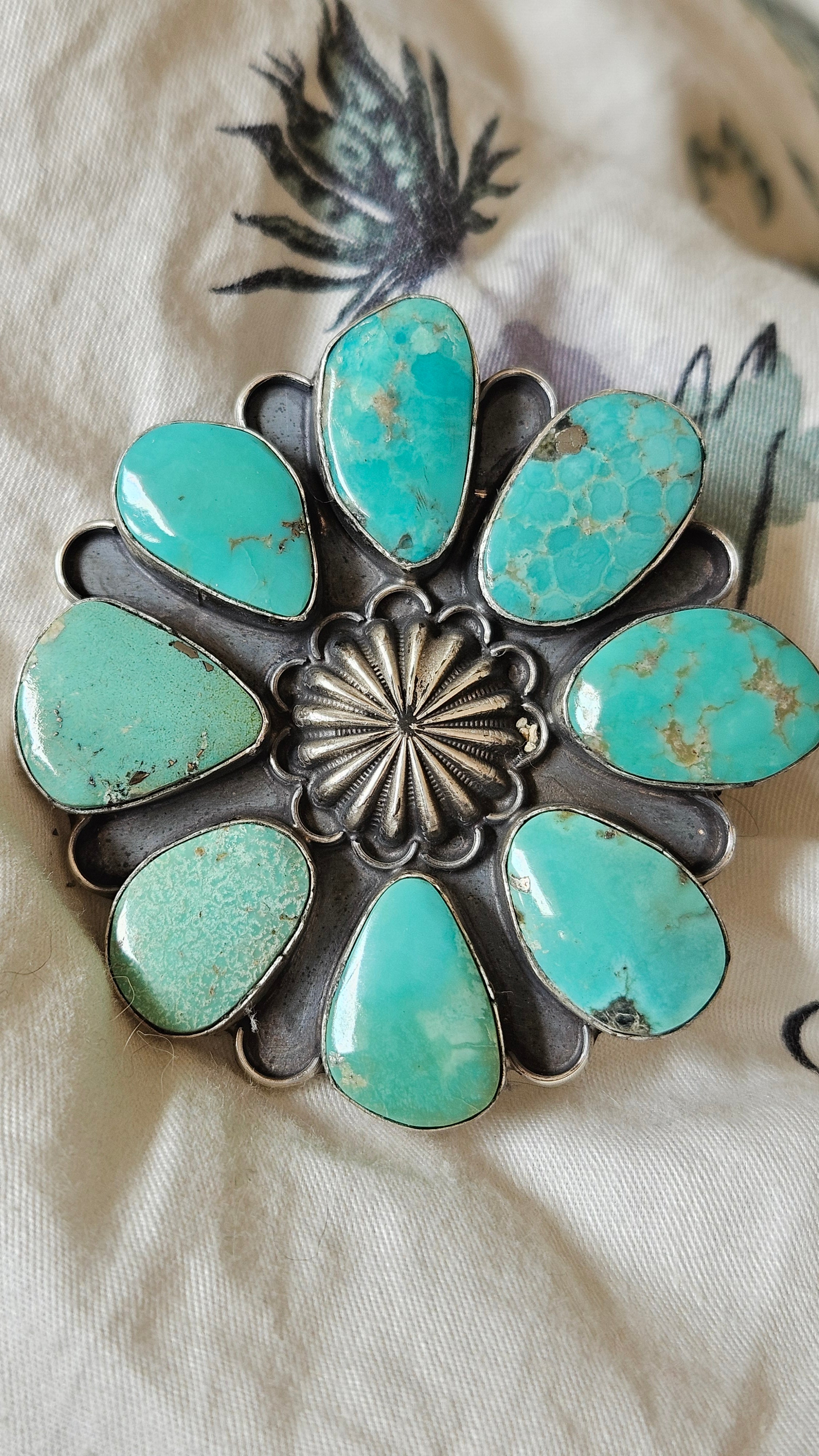 BIG Turquoise Concho Cluster Ring