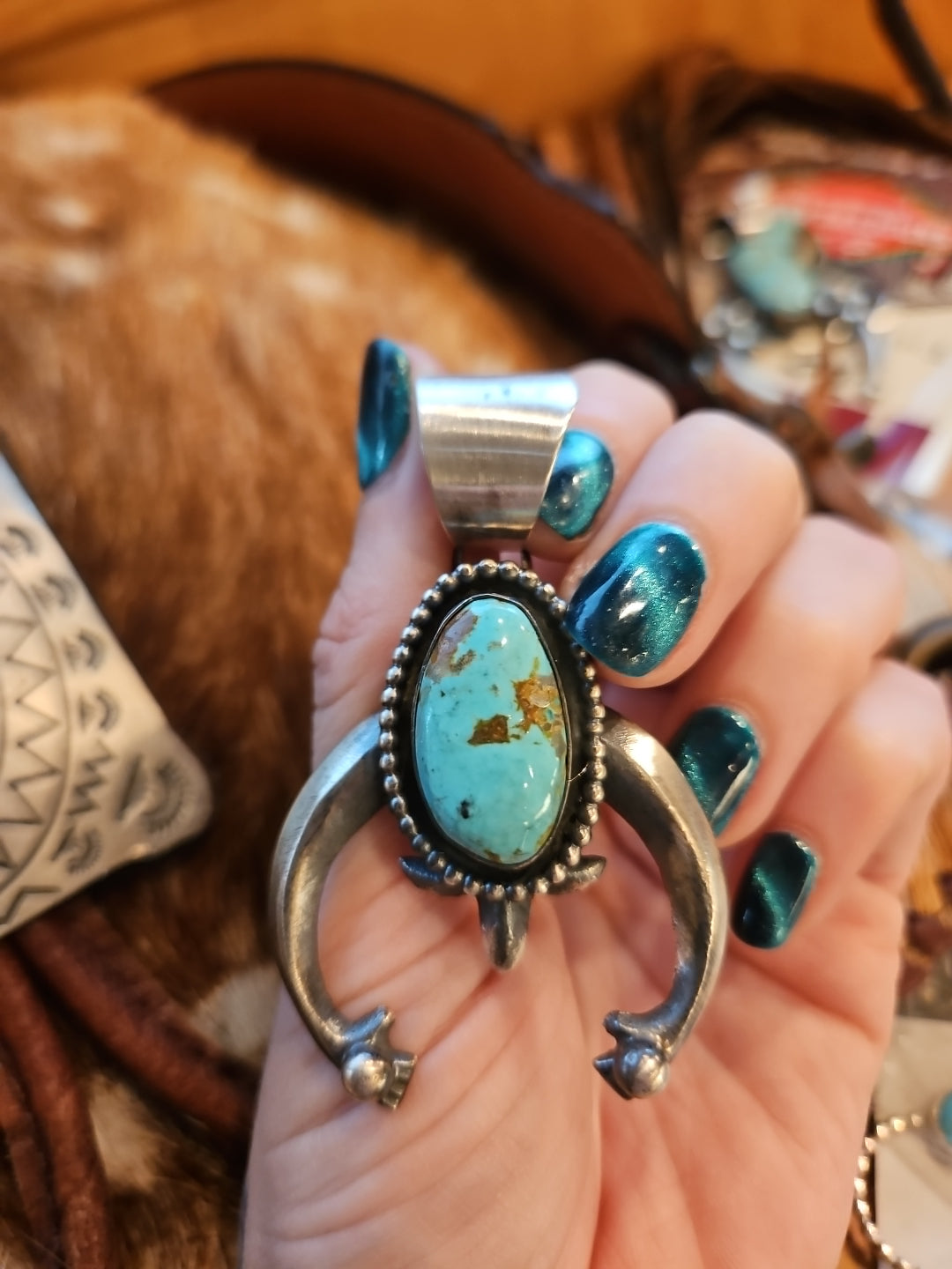 Number 8 Turquoise Naja Pendant by Chimney Butte
