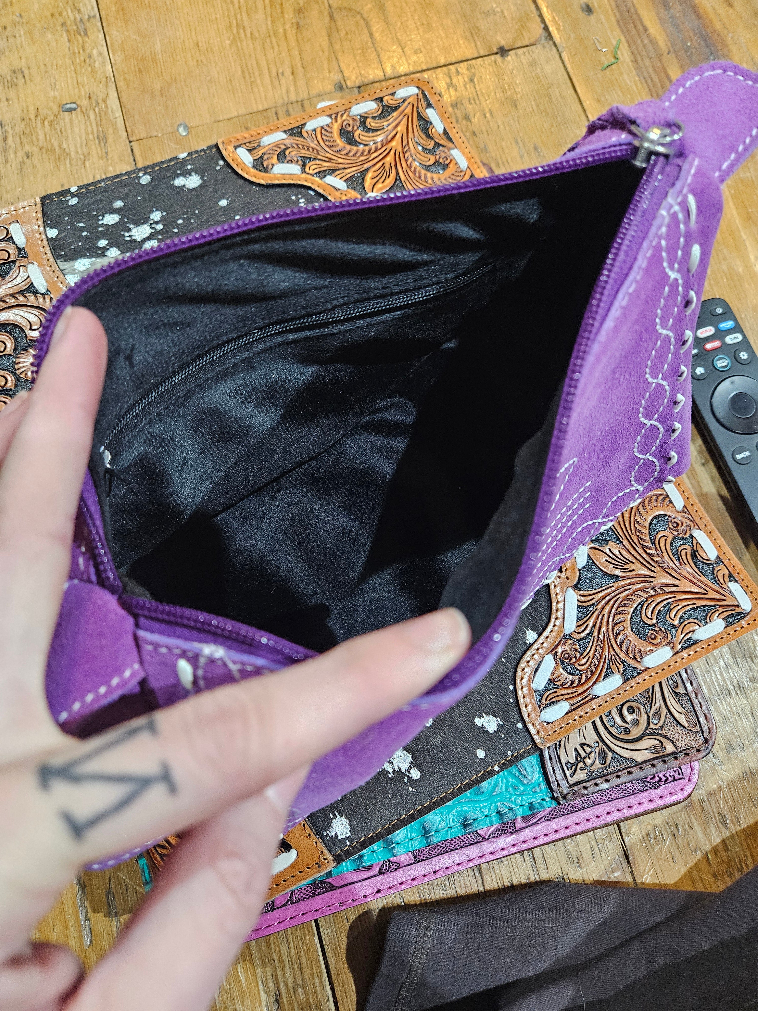 Purple Suede Bootstitch Travel Case Bag