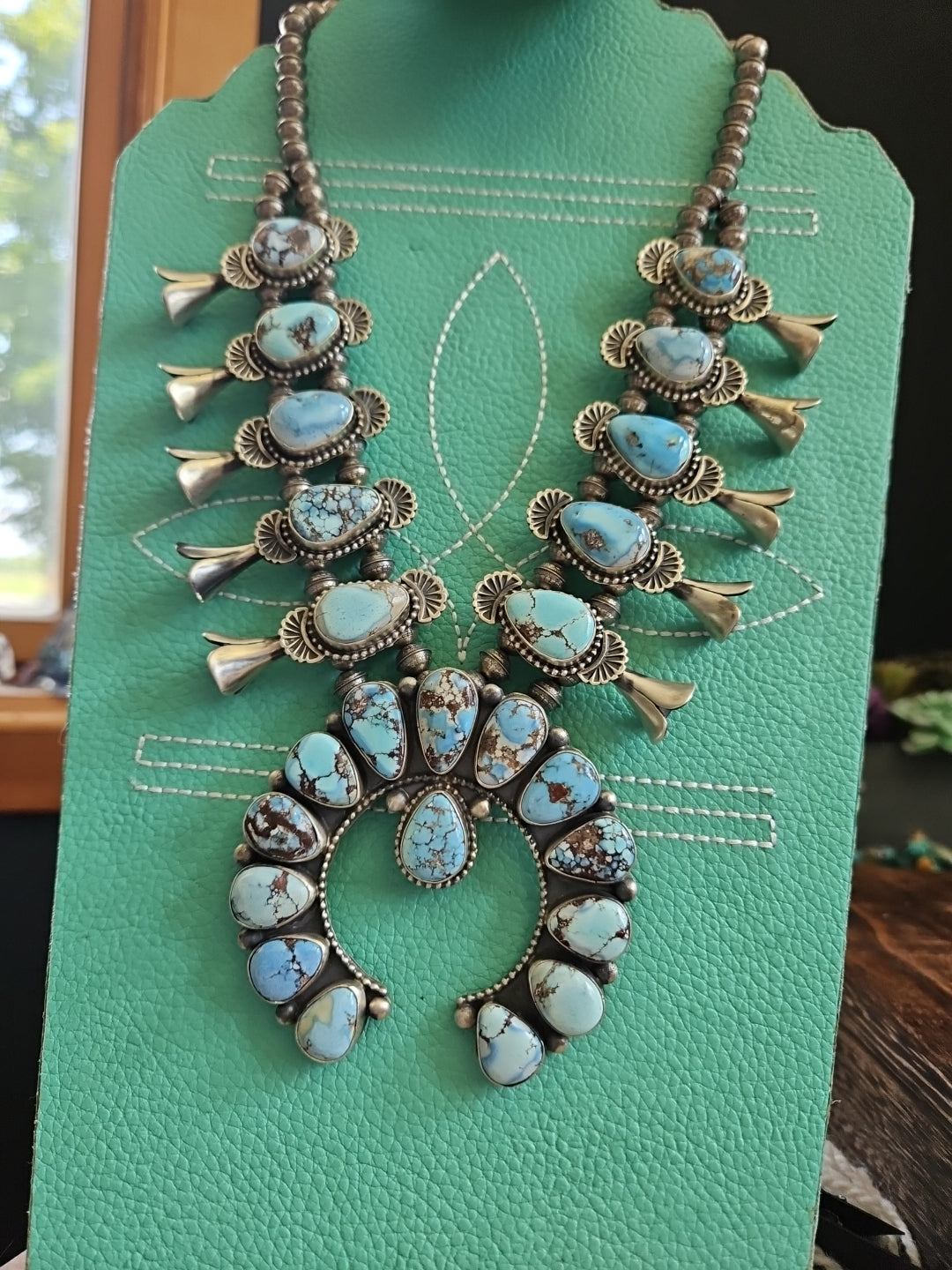 Gorgeous Golden Hills Turquoise Squash Blossom Heirloom Necklace Set SALE