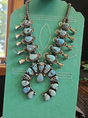 Gorgeous Golden Hills Turquoise Squash Blossom Heirloom Necklace Set SALE