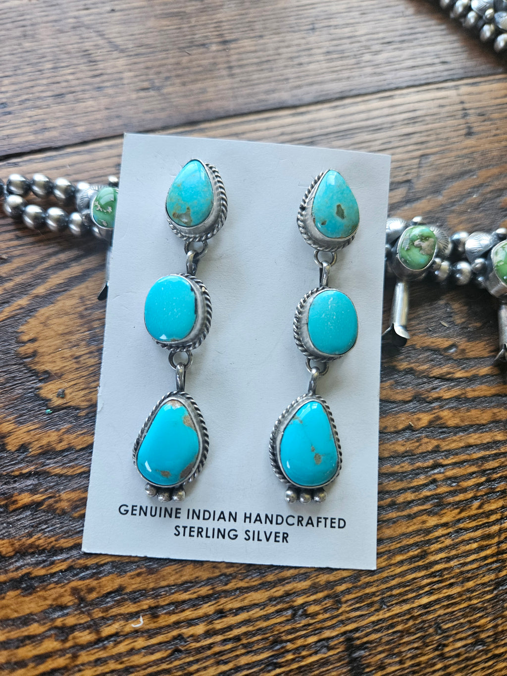 3 Stone Turquoise Earrings