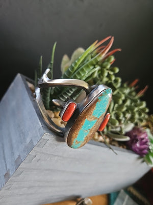 Number 8 Turquoise and Coral Cuff by Chimney Butte