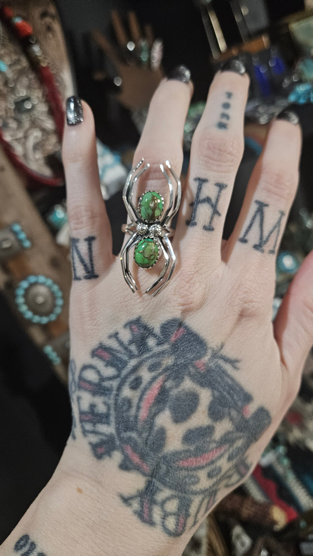 Green Mojave Spider Ring