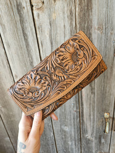 Leather Tooled Ladies Wallet