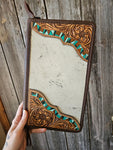 Cowhide Turquoise Tooled Leather Jewelry Case