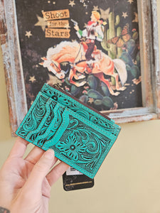 Turquoise Tooled Leather Card Holder