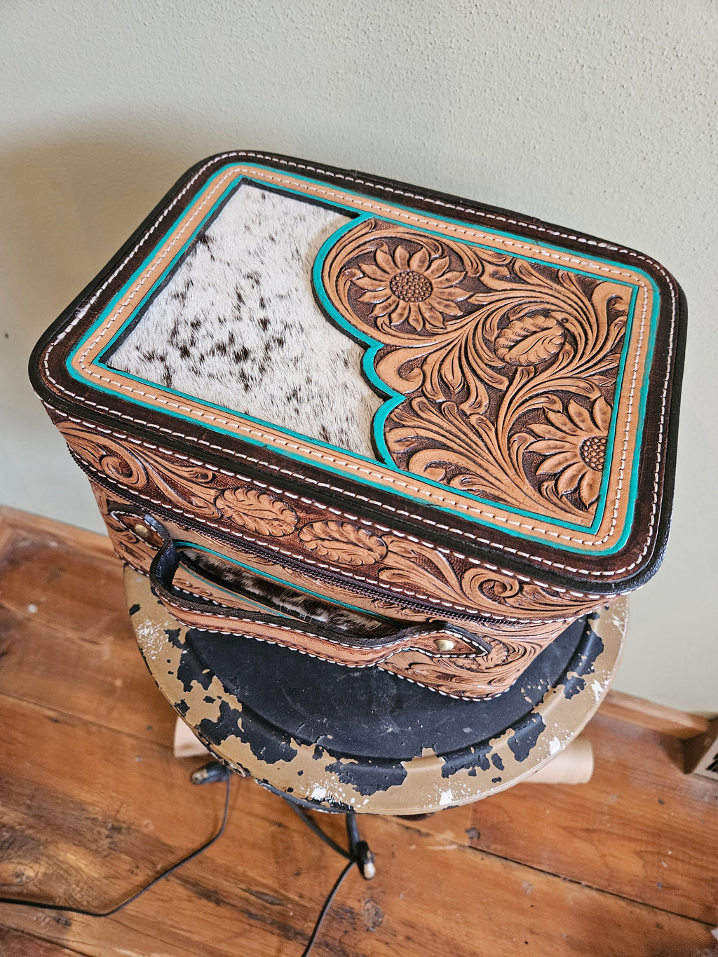 Sunflower and Cowhide Travel Case