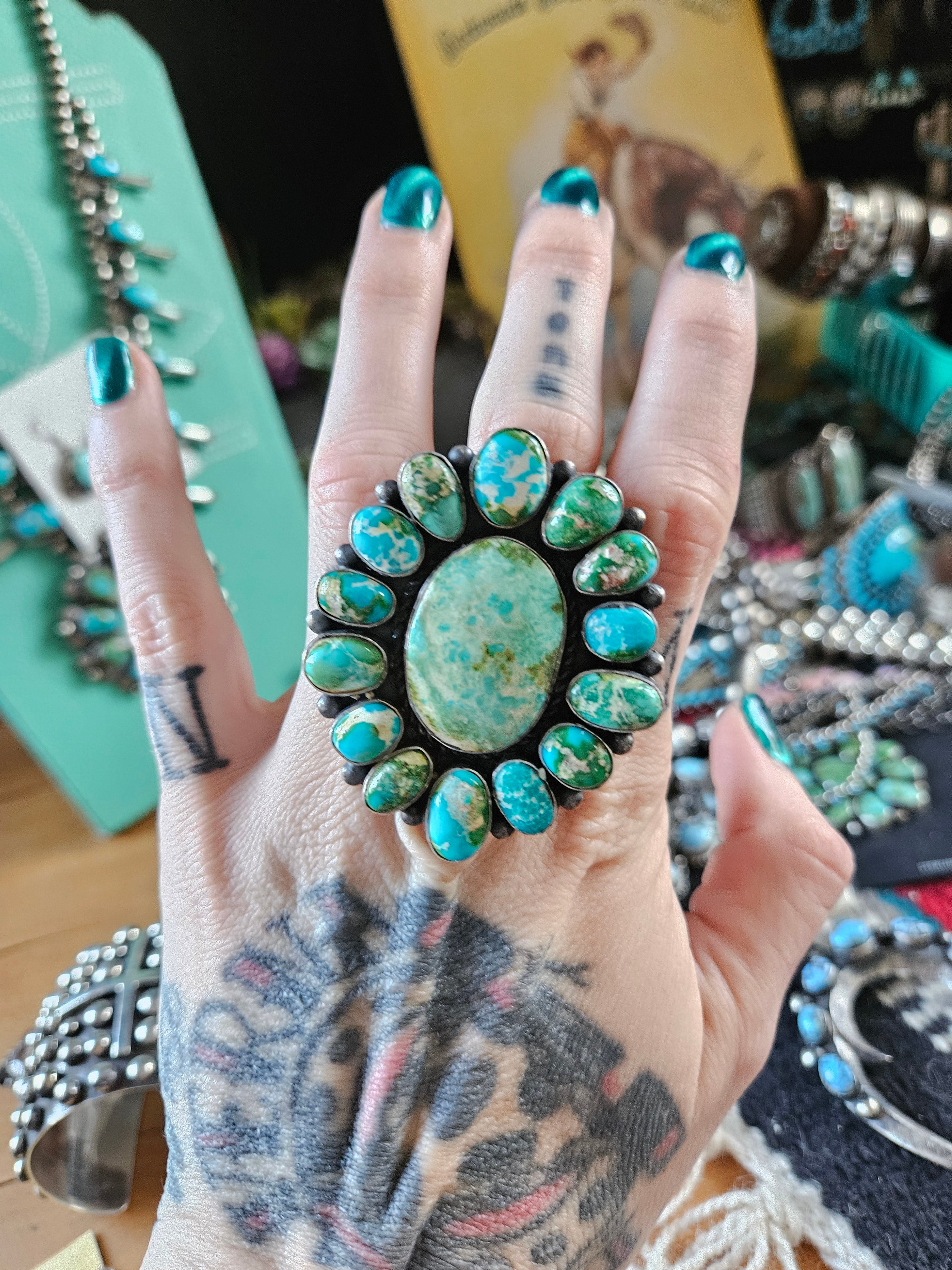 Sonoran Gold Turquoise Cluster Ring SALE