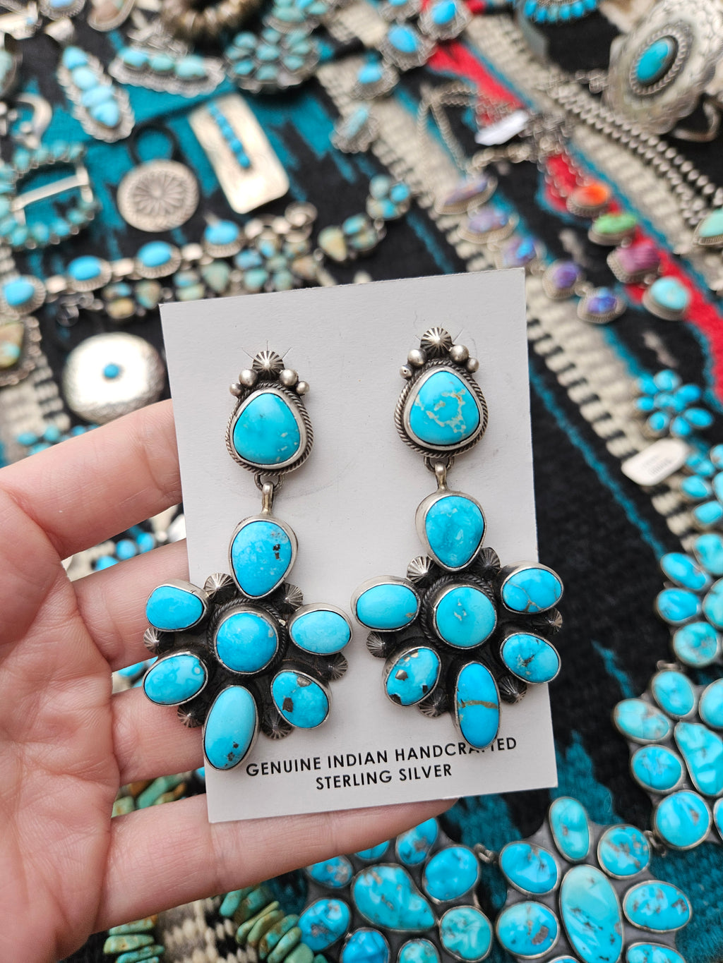 Turquoise Cluster Big Statement Earrings