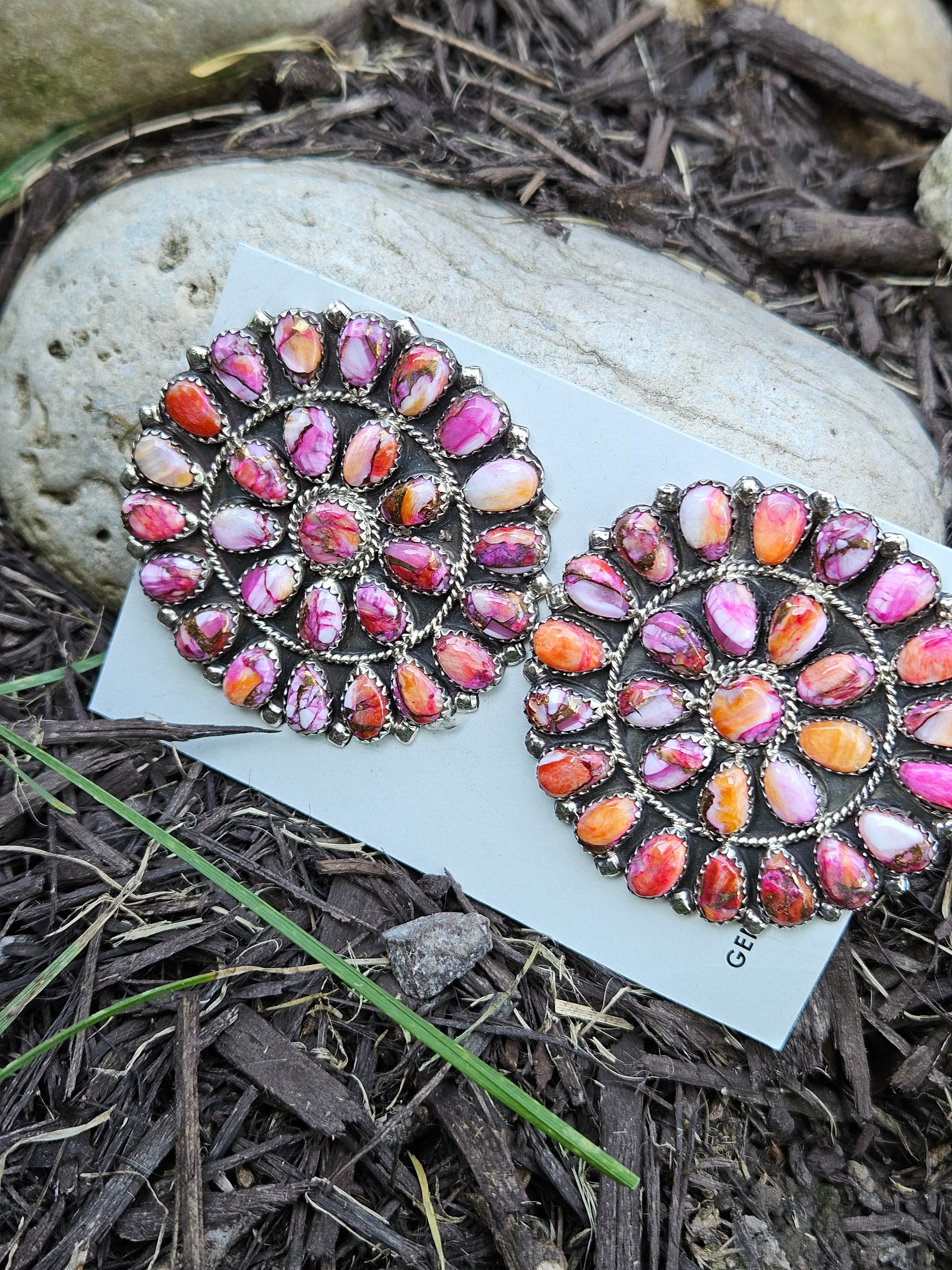 Pink Dahlia Cluster Statement Earrings SALE