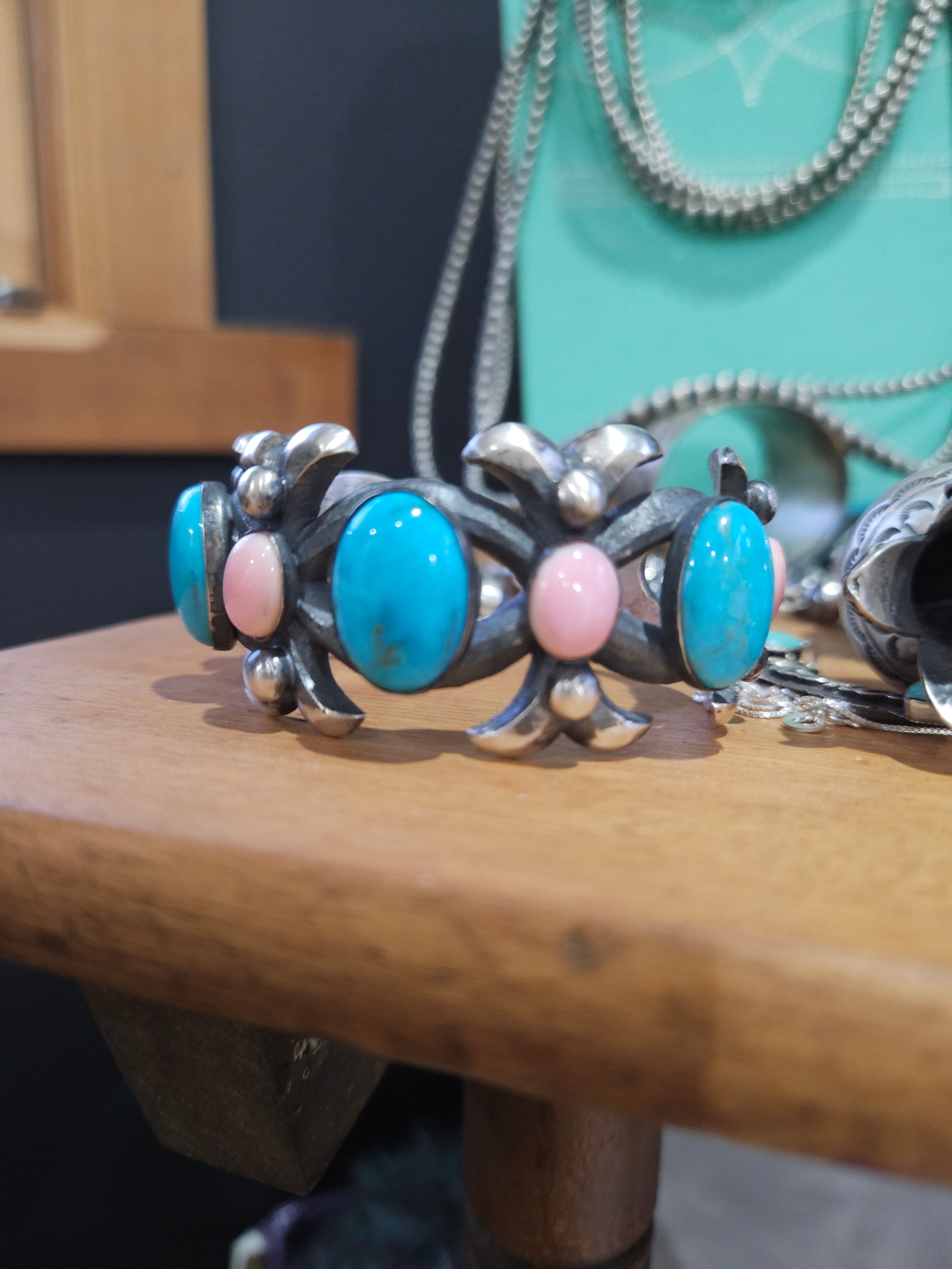 Heavy Sandcast Turquoise & Cotton Candy Chimney Butte Cuff