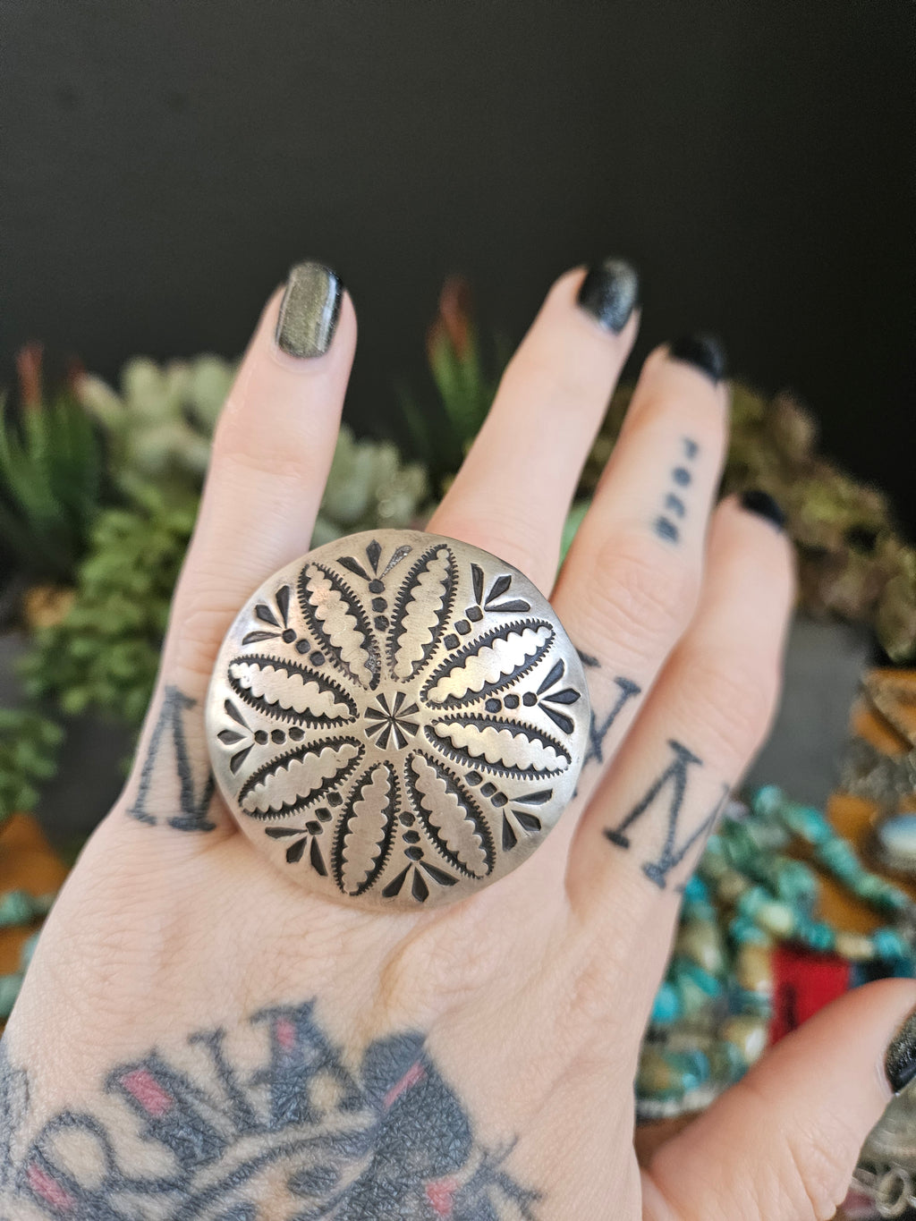 Heavy Silver Button Ring