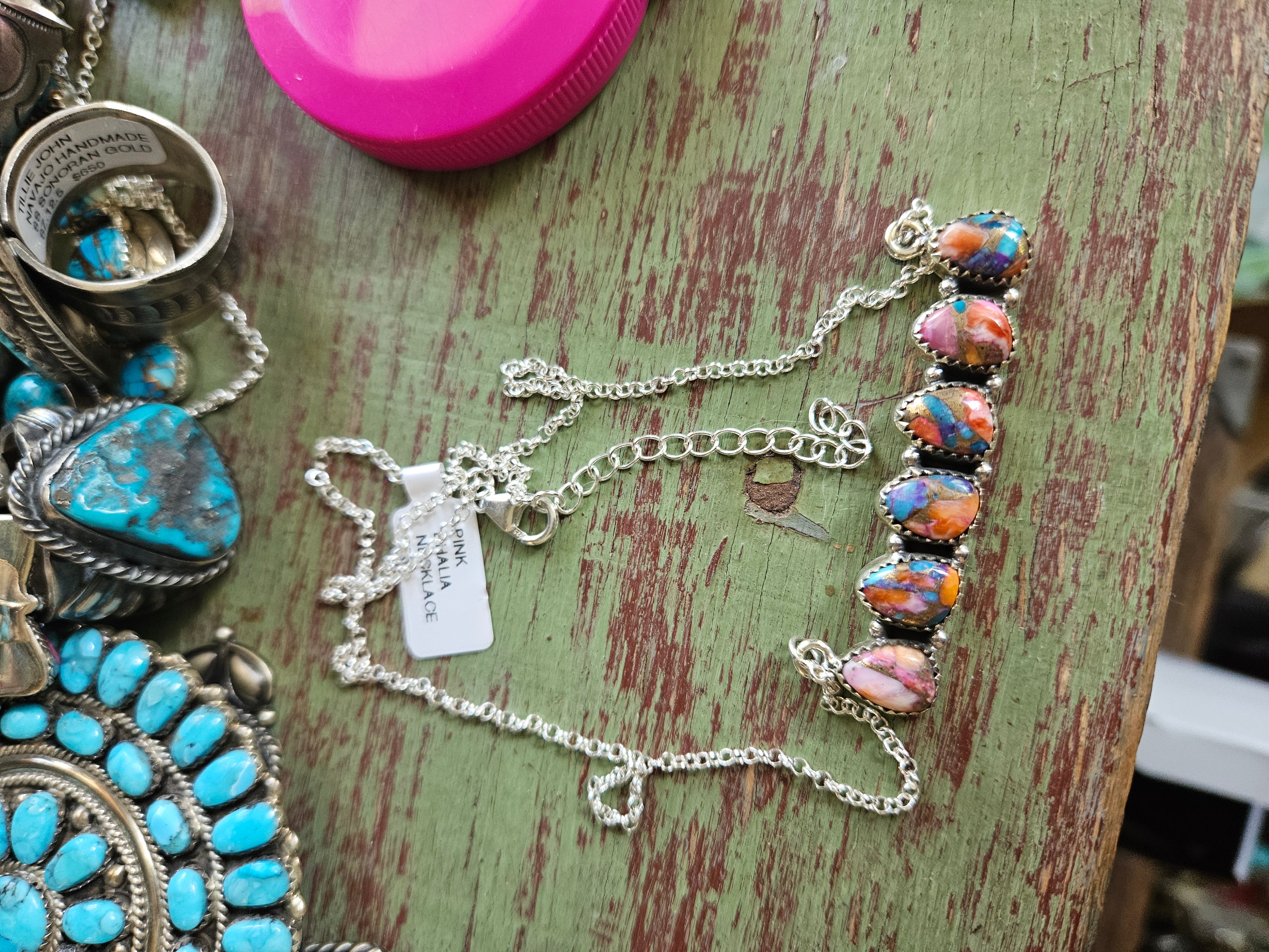 Pink Dahlia Bar Necklace SALE