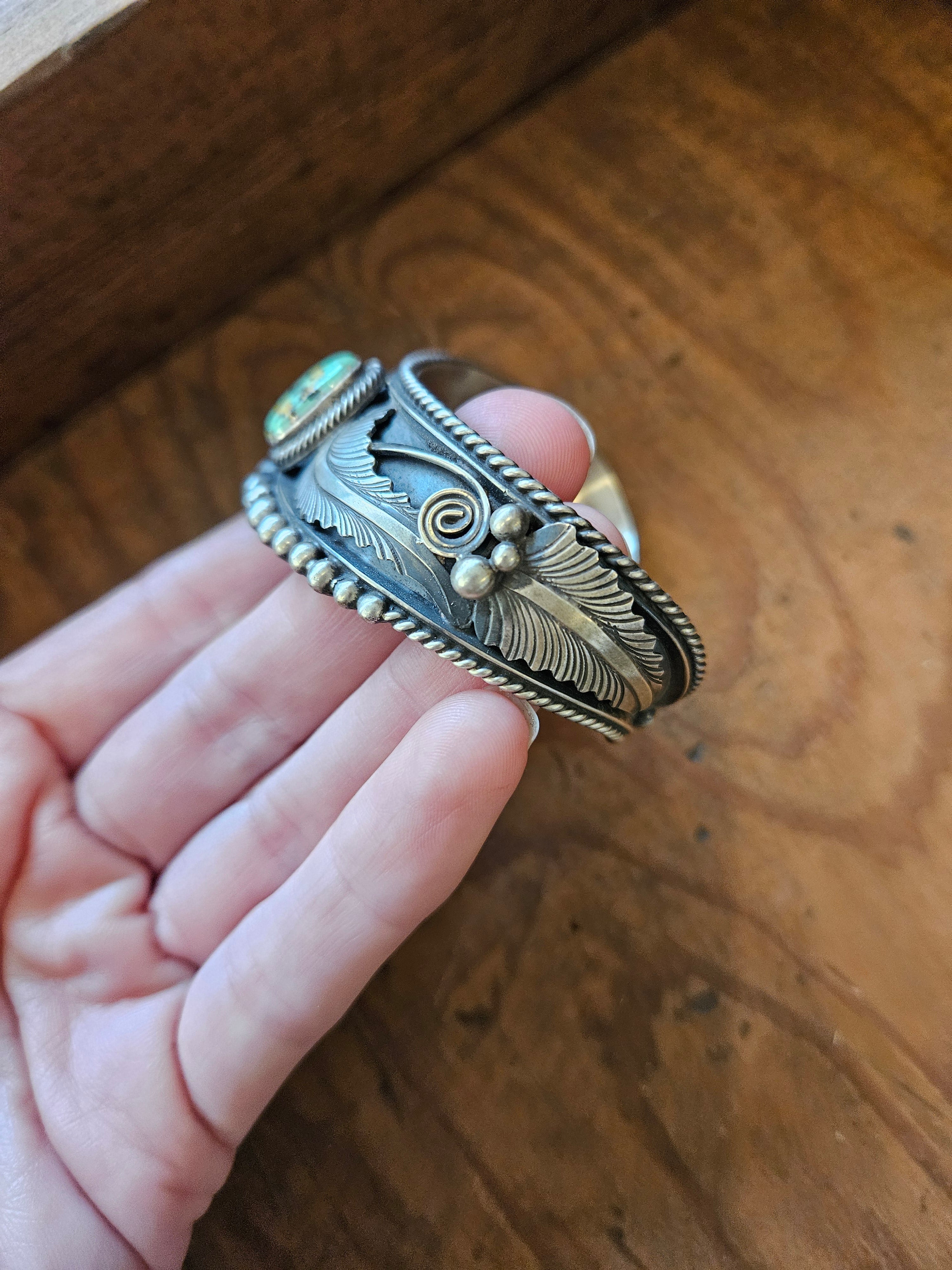 Turquoise Feathers Vintage Style Cuff