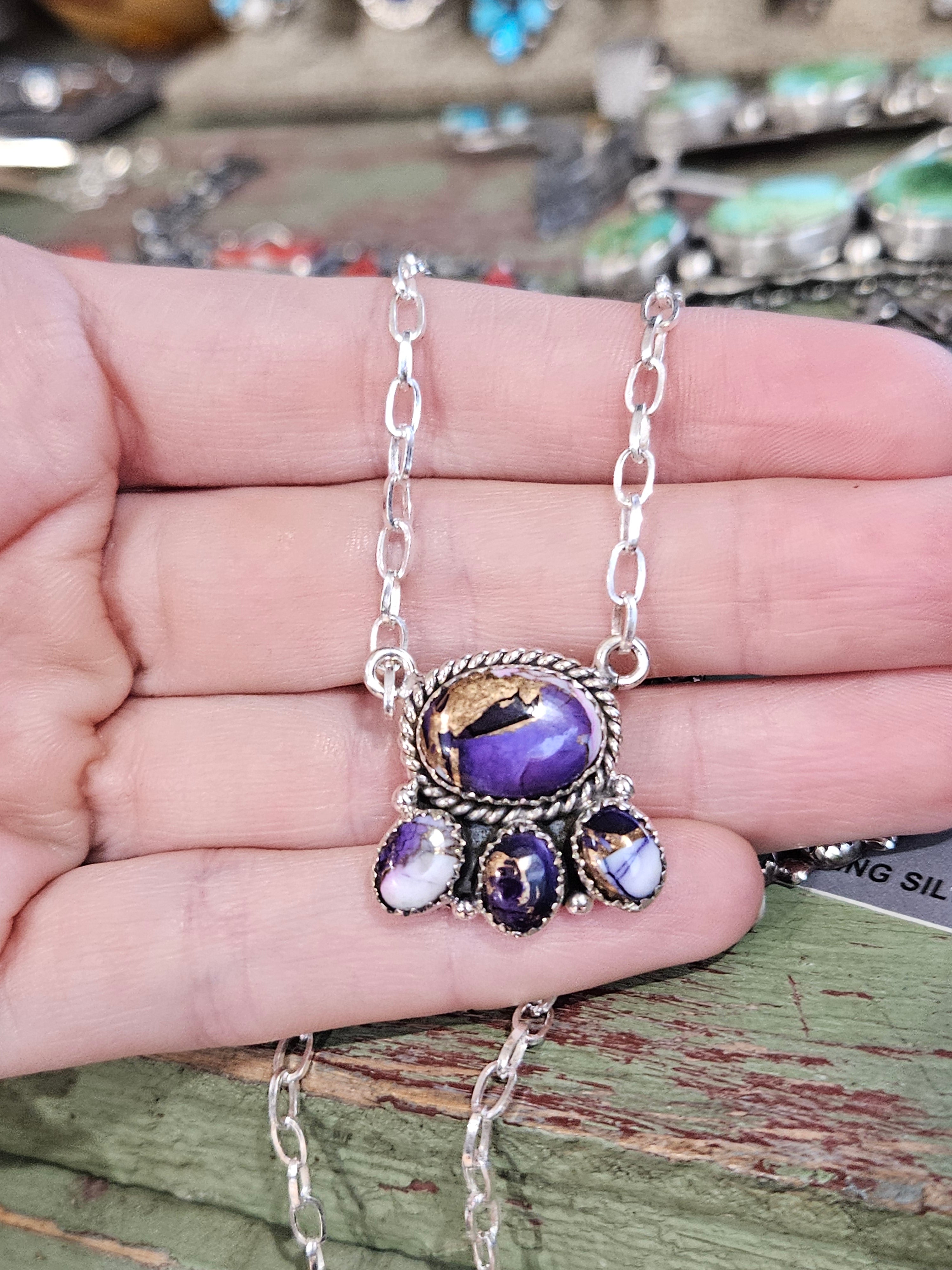 Purple Haze Violet Dahlia Cluster Necklace