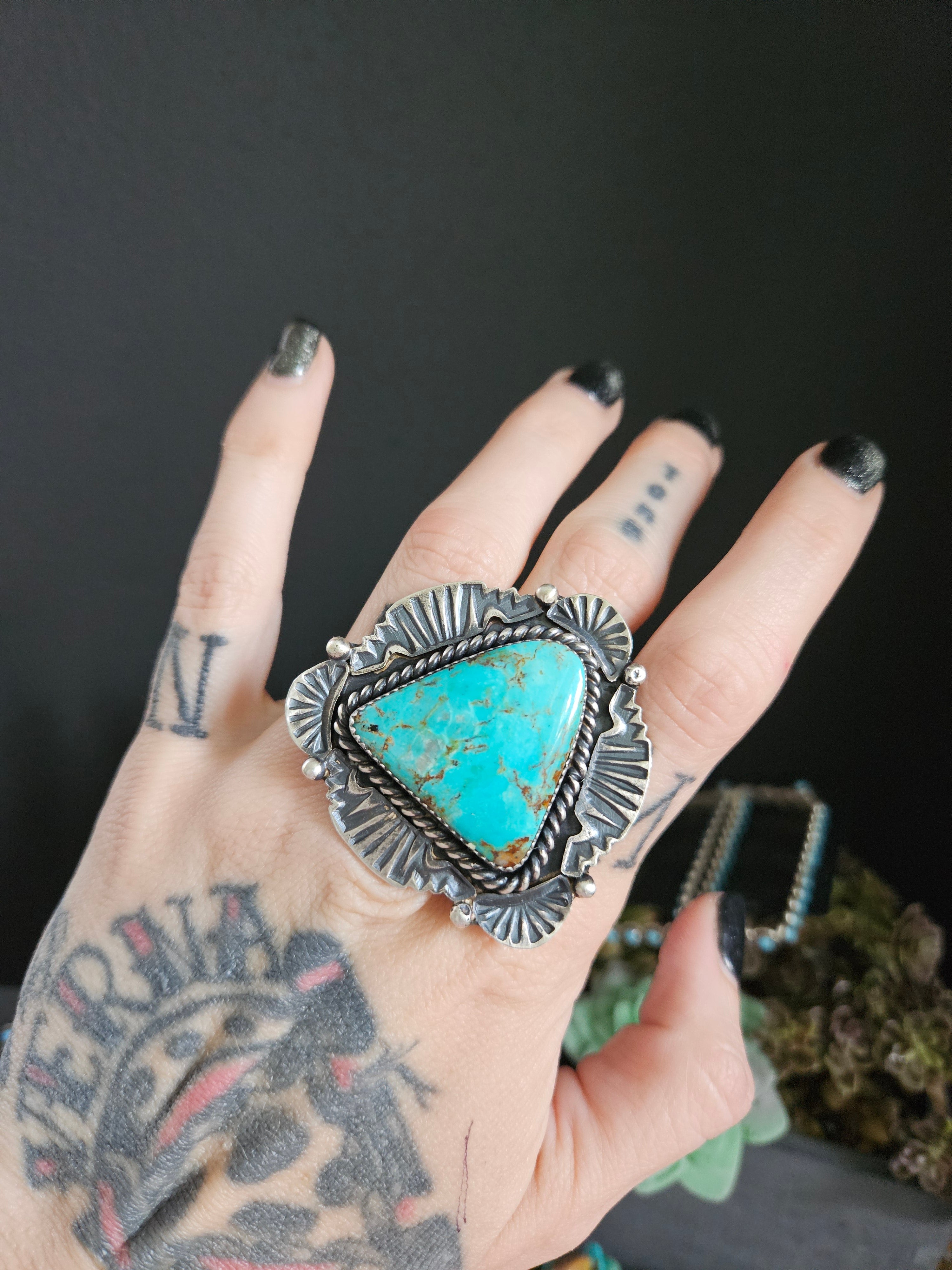 Turquoise Triangle Statement Ring