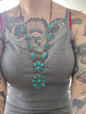 Turquoise Cluster Lariat Necklace SALE