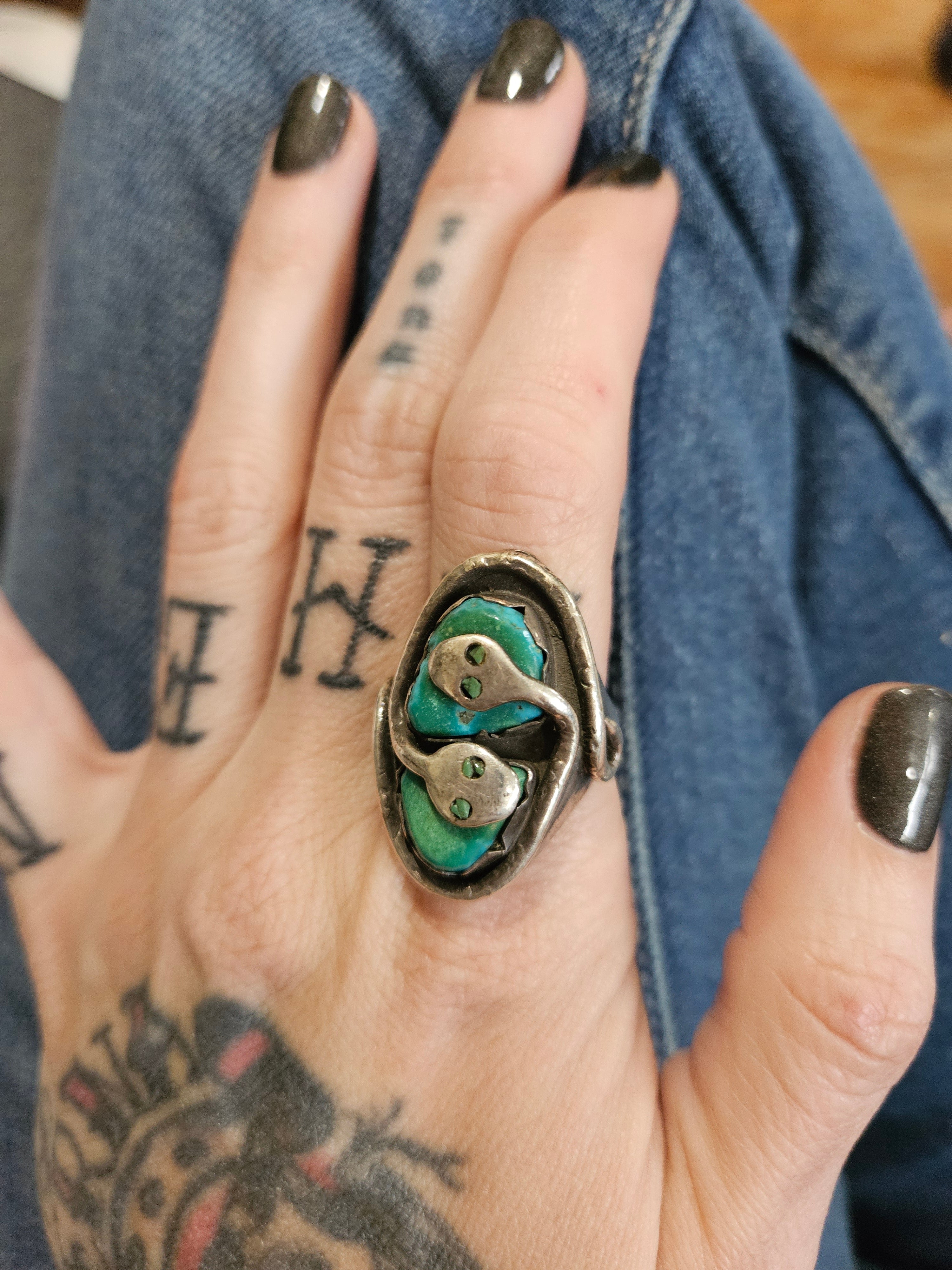Effie Calaveza Vintage Turquoise Snake Ring