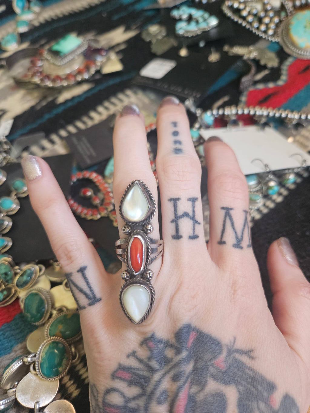 Vintage Coral and Mother of Pearl Ring