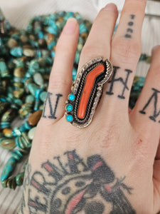 Vintage Coral and Turquoise Ring
